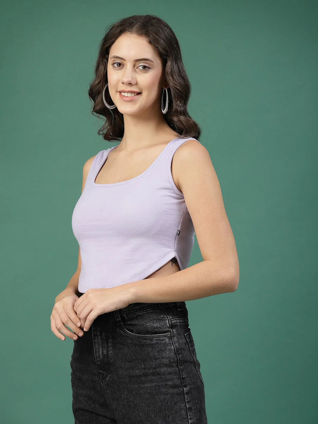 Cool Comfort Solid Scoop Neck Crop Tank Top