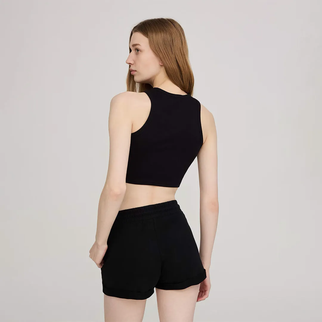 Crew Neck Wide Strap Cropped Tank Top