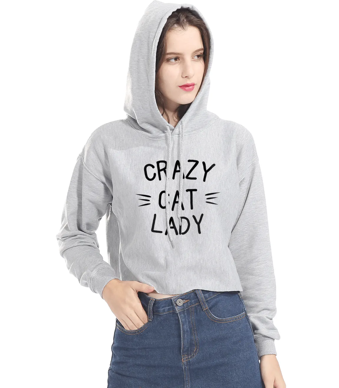 CROPPED CRAZY CAT LADY HOODIE