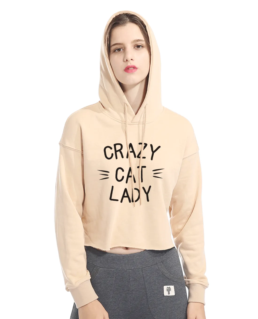 CROPPED CRAZY CAT LADY HOODIE