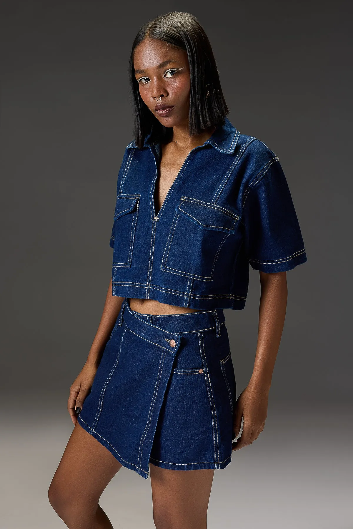 Cropped Raw Denim Top