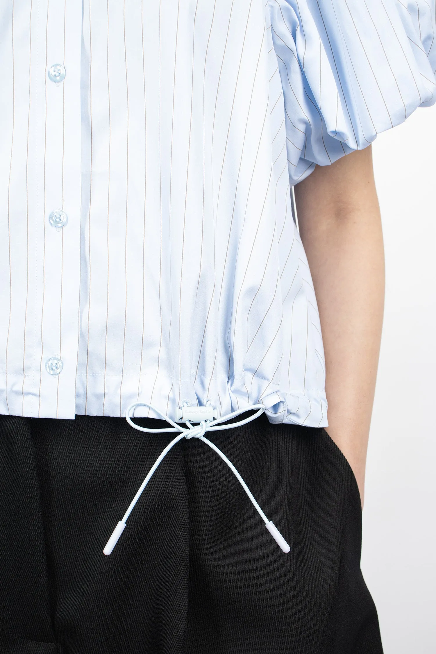 Cropped Toggle Puff Sleeve Shirt Blue