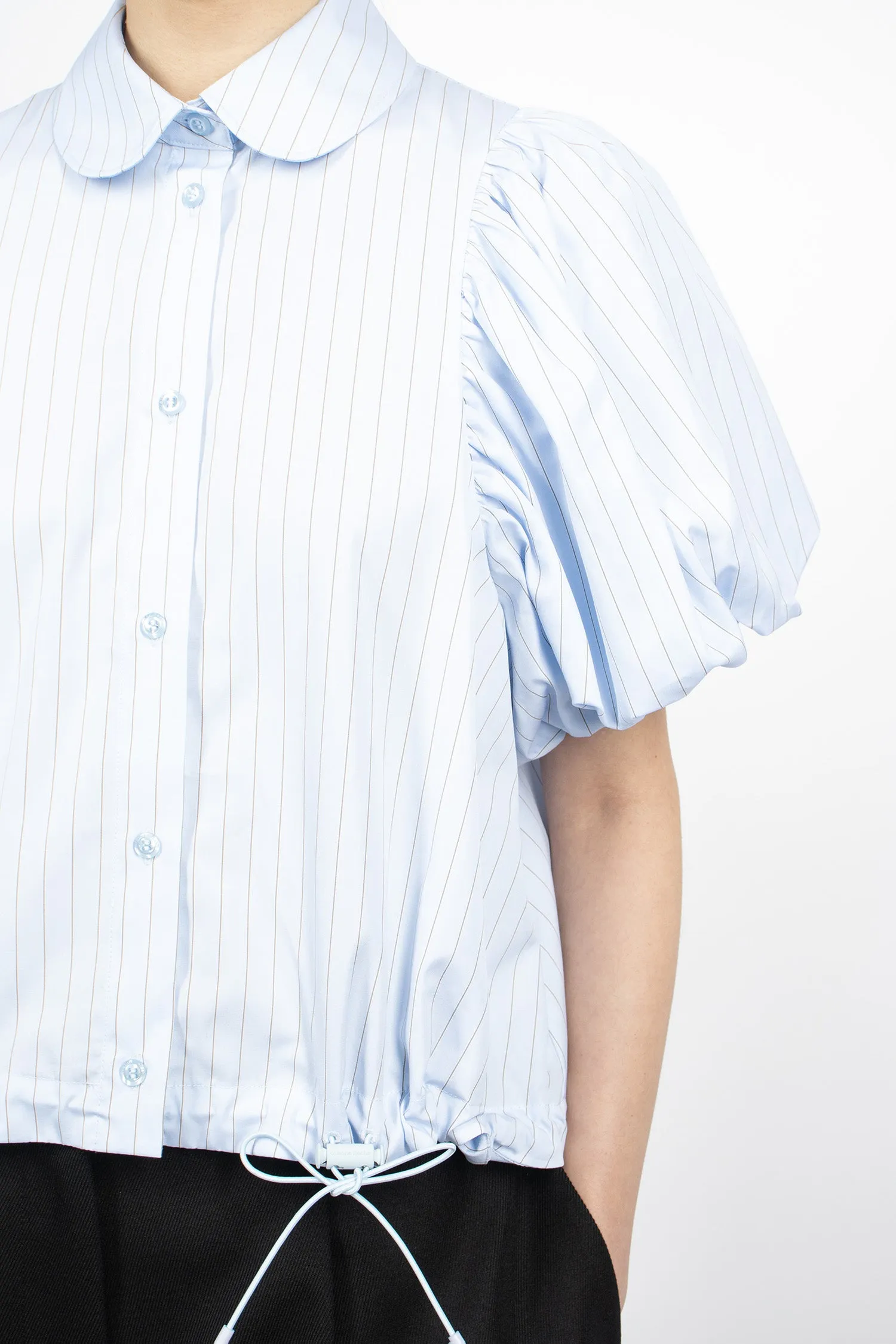 Cropped Toggle Puff Sleeve Shirt Blue