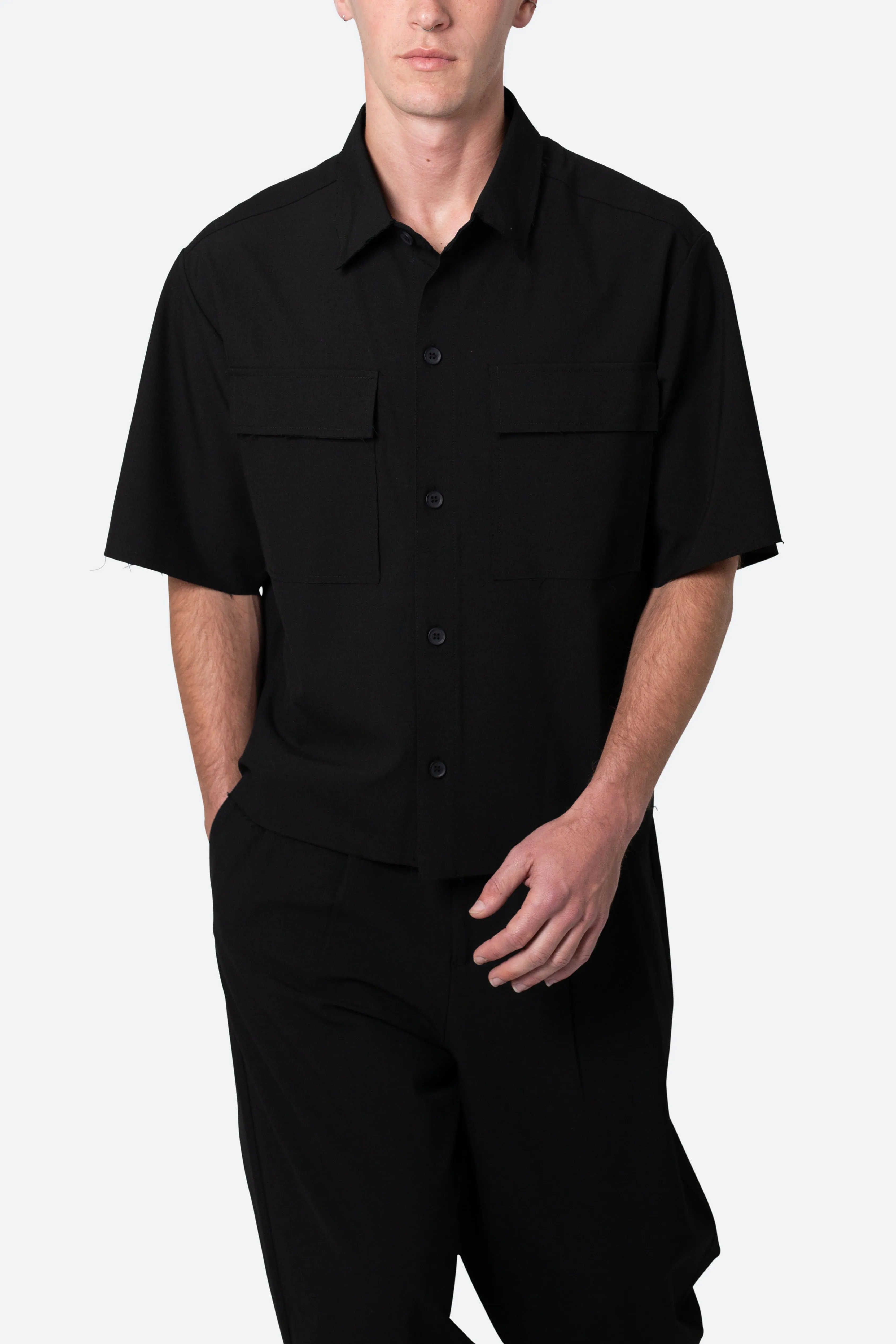 Cropped Woven Shirt - Black