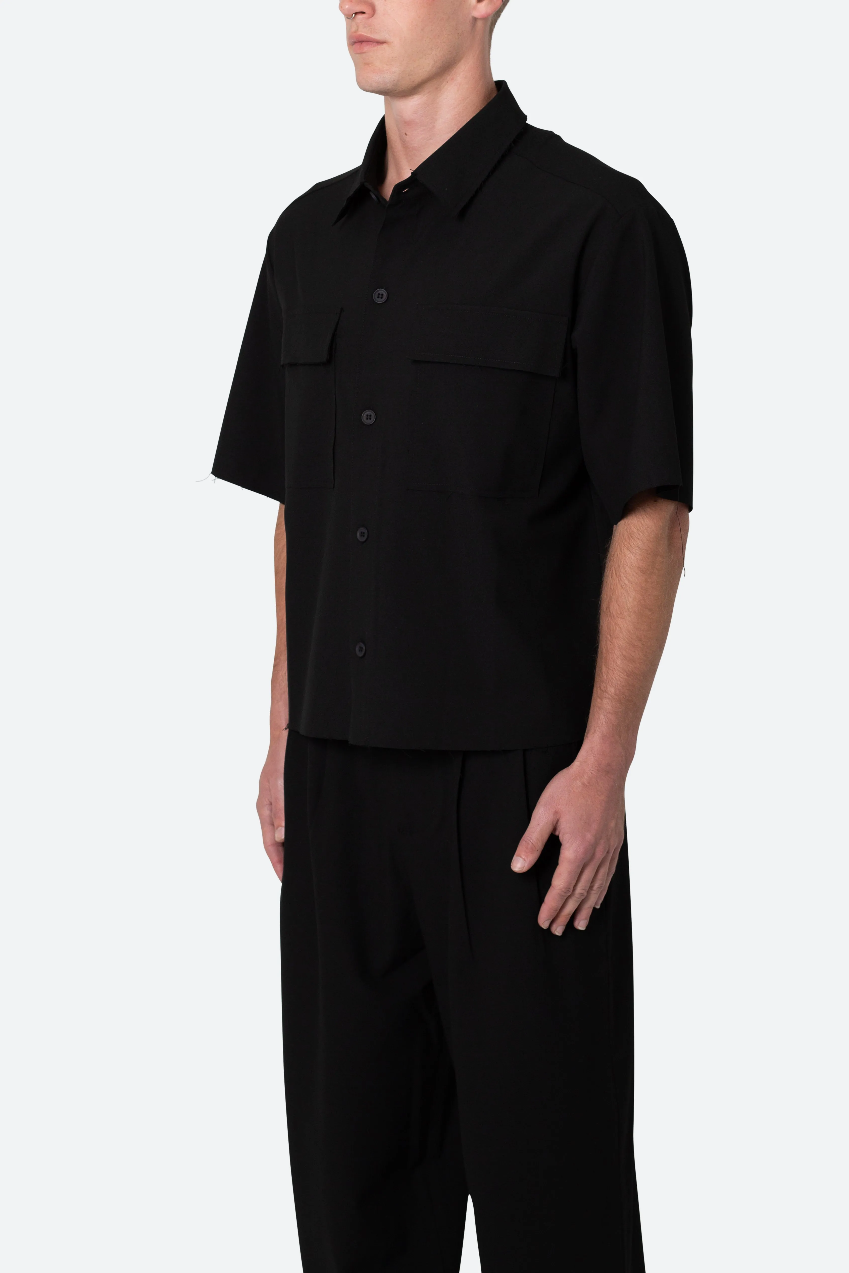 Cropped Woven Shirt - Black