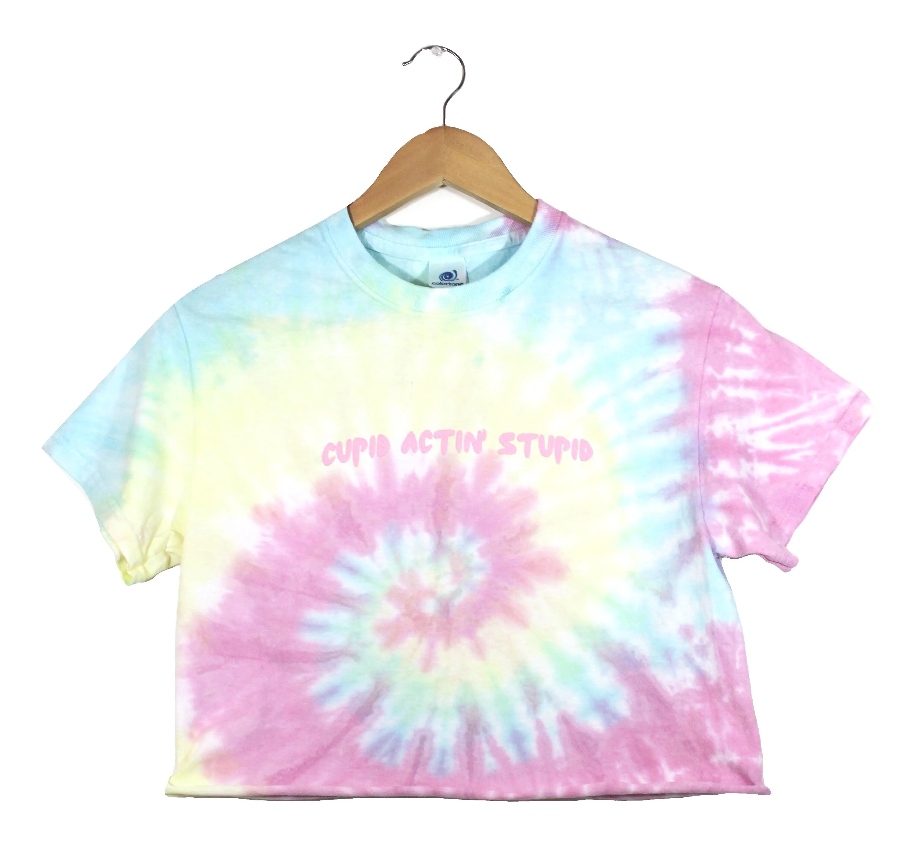 Cupid Actin' Stupid Pastel Tie-Dye Graphic Unisex Cropped Tee