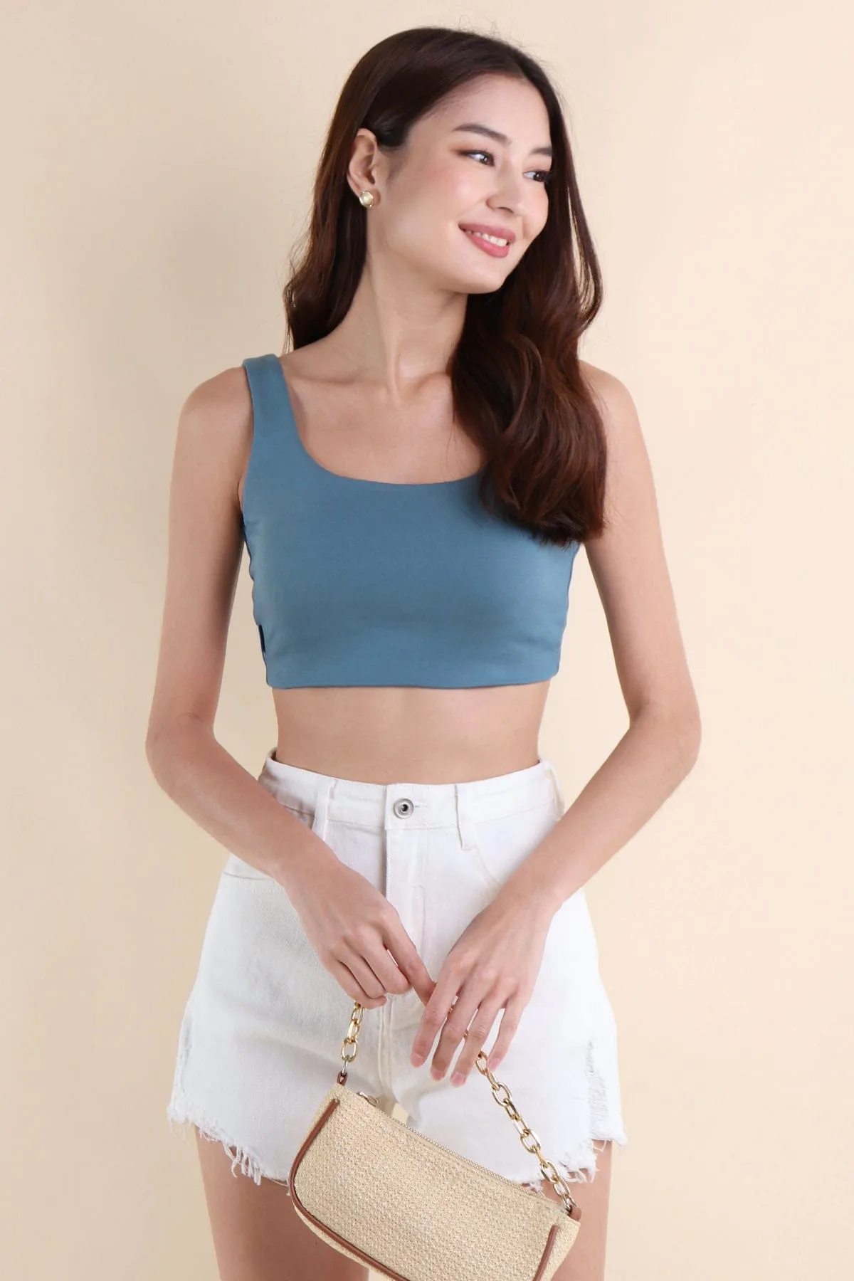 DARIS U-PADDED CROP TOP IN TEAL