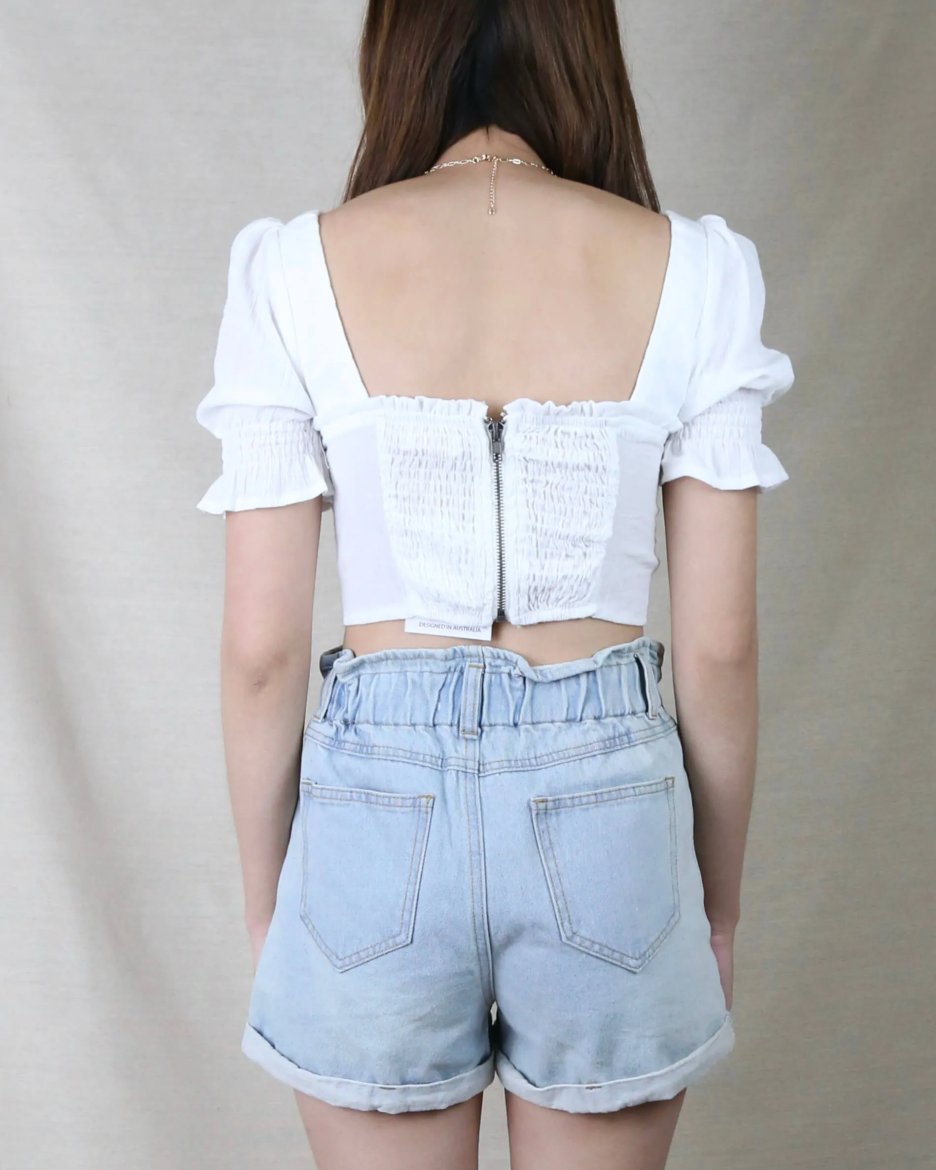 Distraction Bustier Cropped Blouse in White