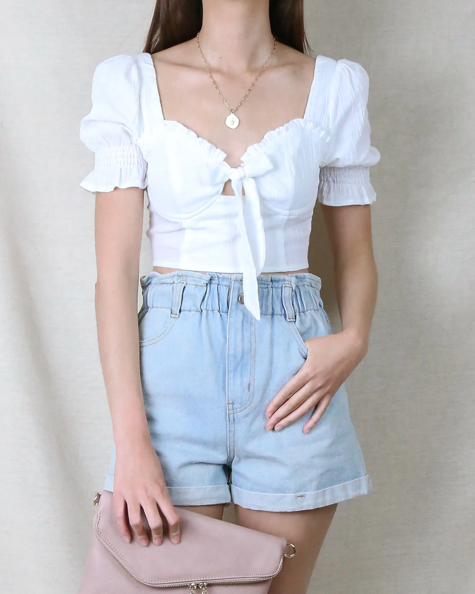 Distraction Bustier Cropped Blouse in White