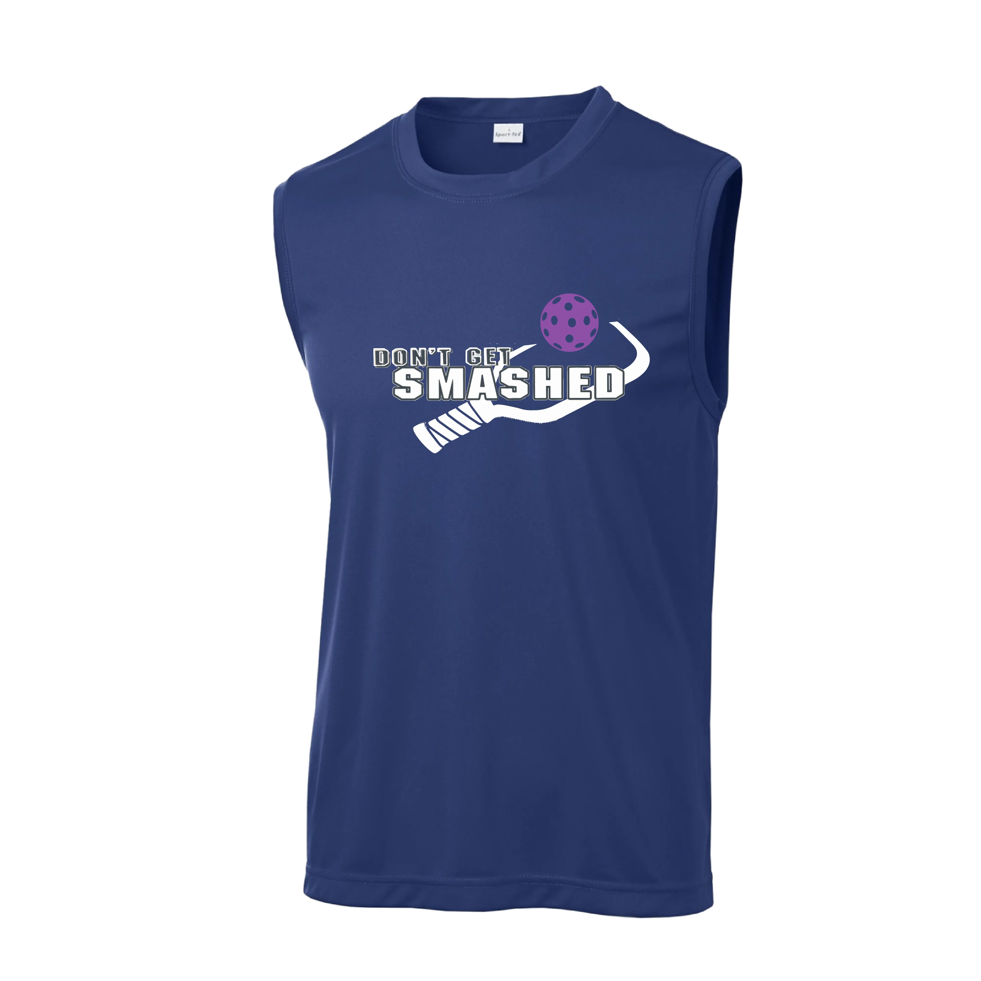 Don't Get Smashed With Pickleballs (Purple Rainbow White Yellow Red) Customizable | Men's Sleeveless Pickleball Shirt | 100% Polyester