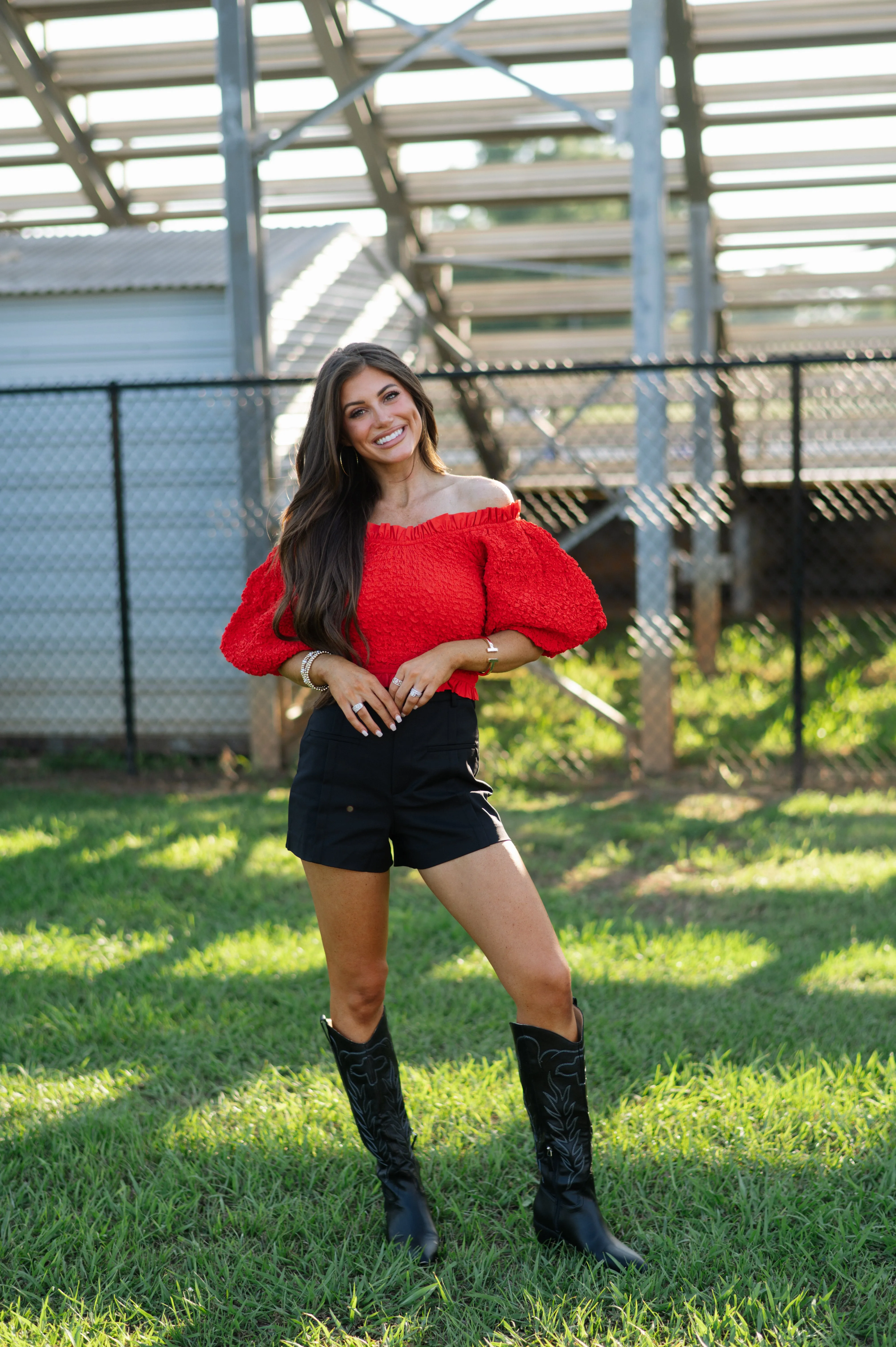 Emmy Puff Sleeve Top-Red