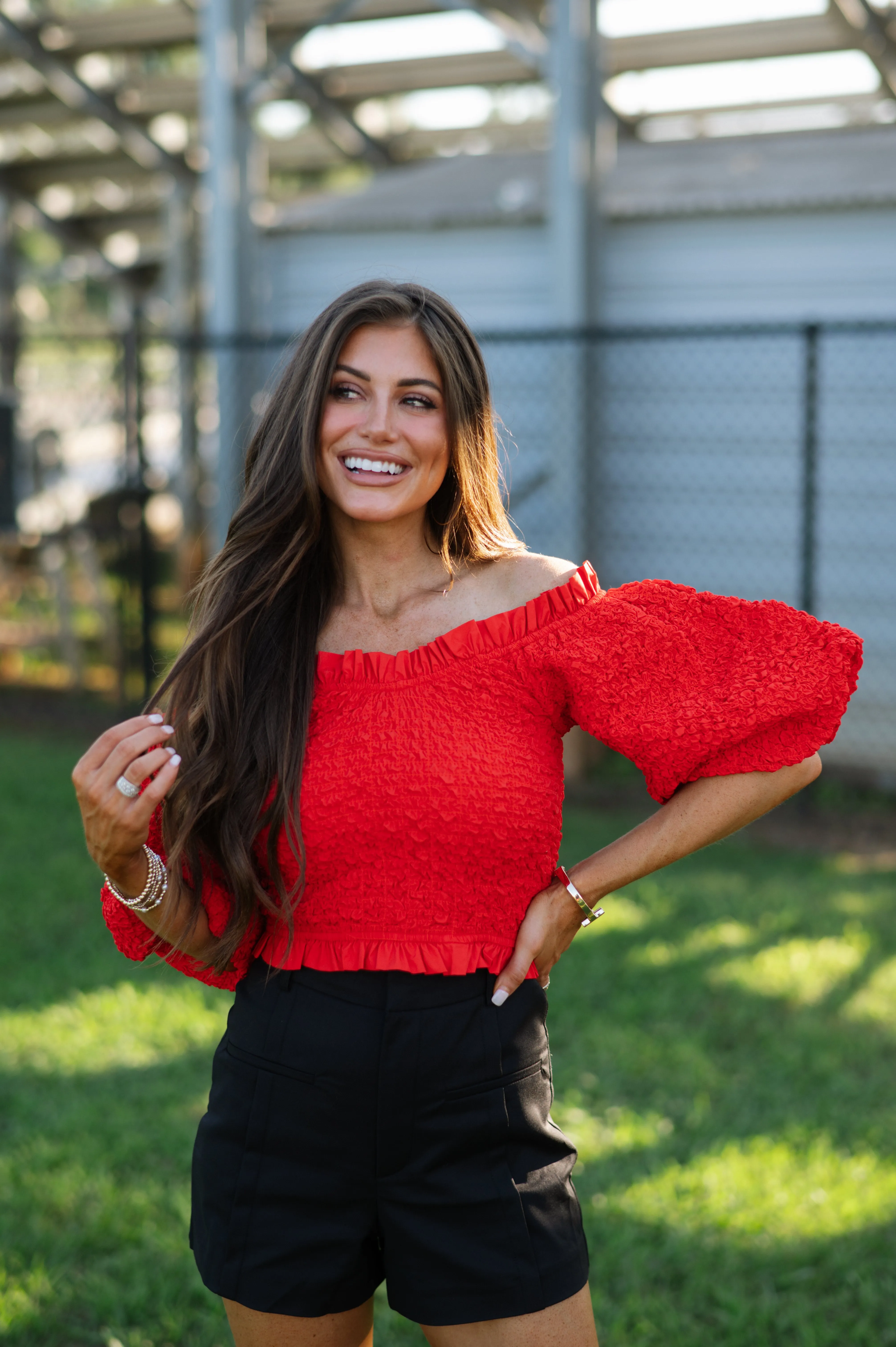 Emmy Puff Sleeve Top-Red