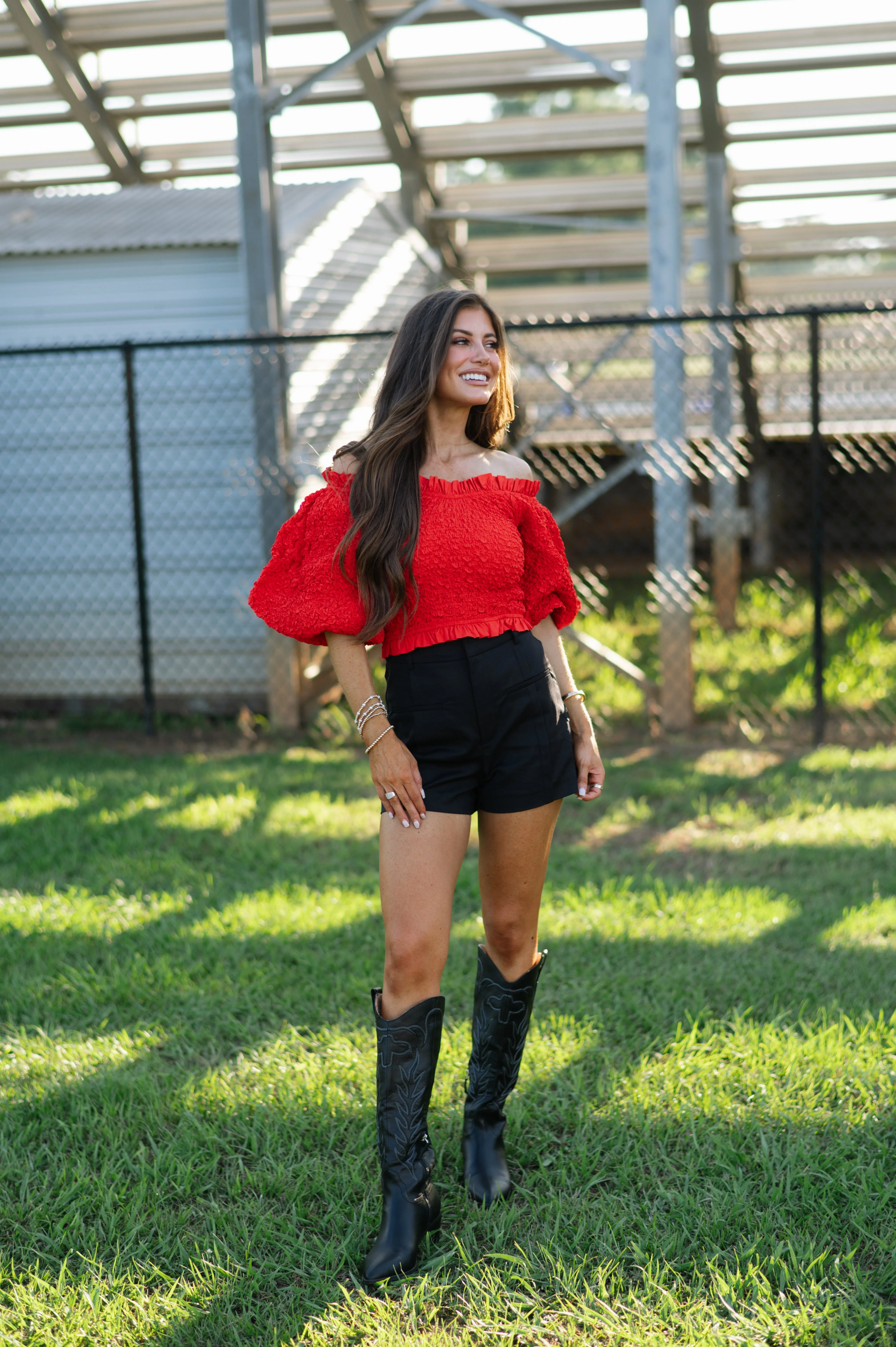 Emmy Puff Sleeve Top-Red