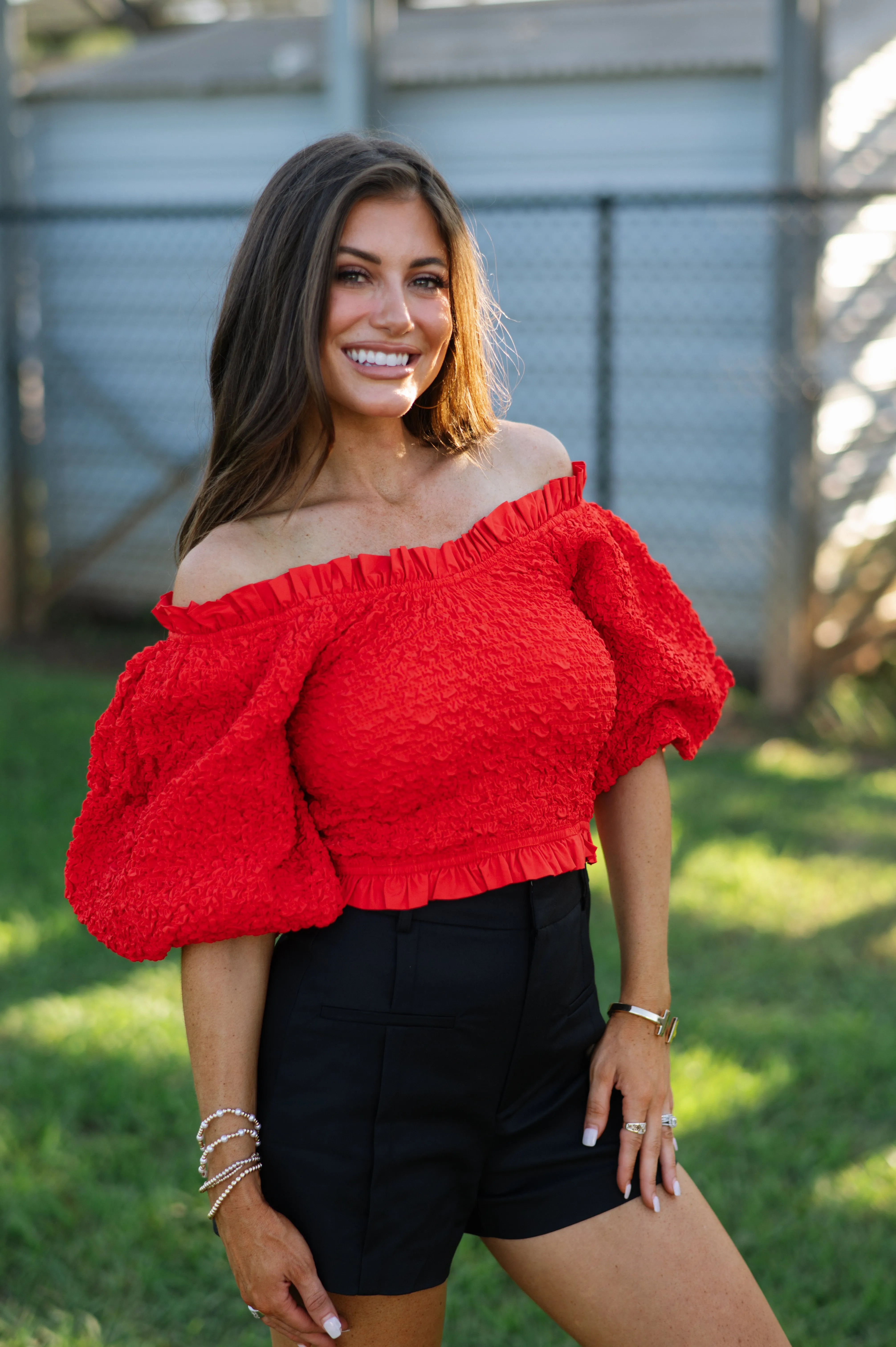 Emmy Puff Sleeve Top-Red