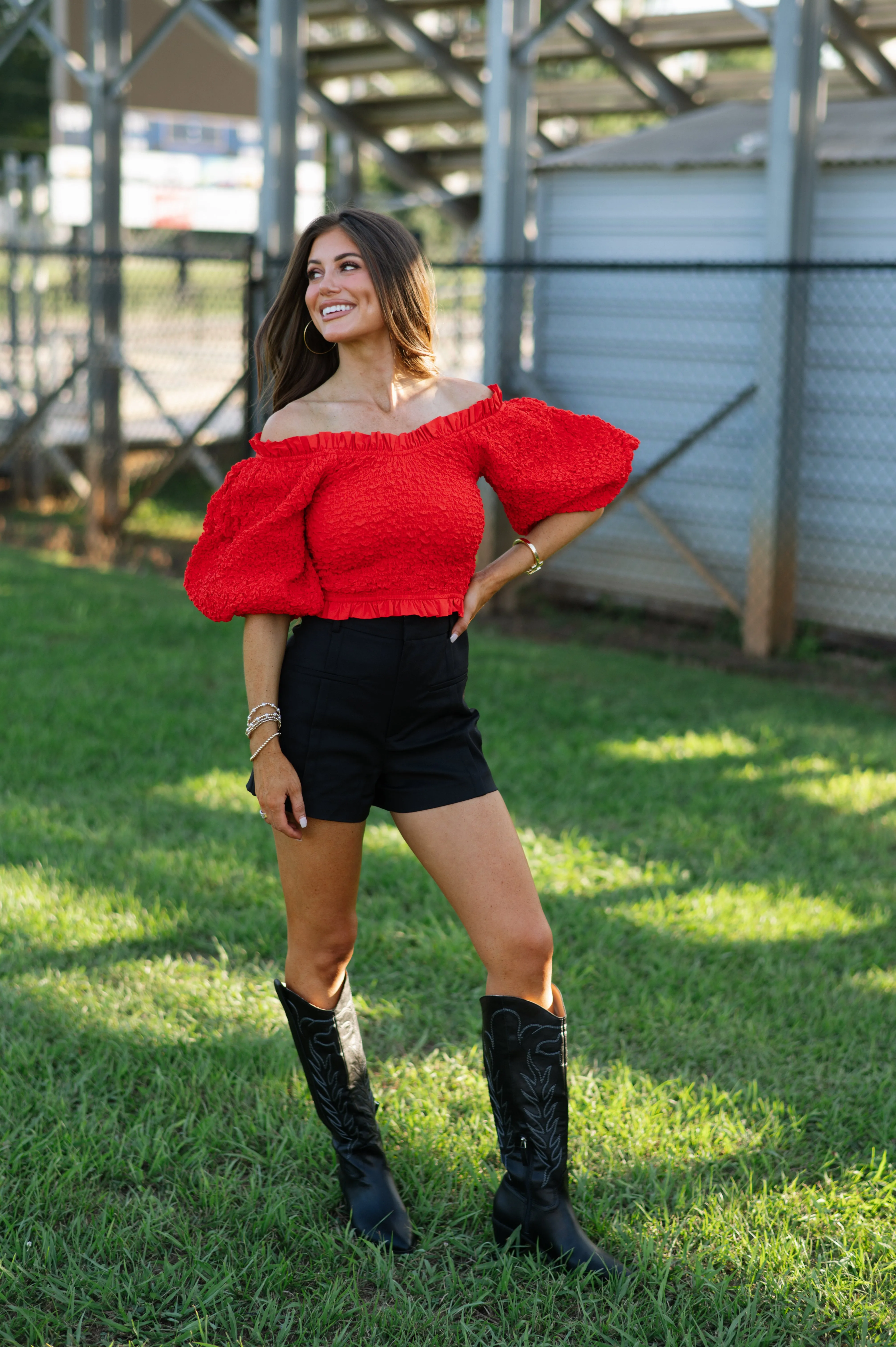 Emmy Puff Sleeve Top-Red