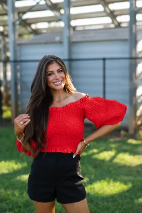 Emmy Puff Sleeve Top-Red