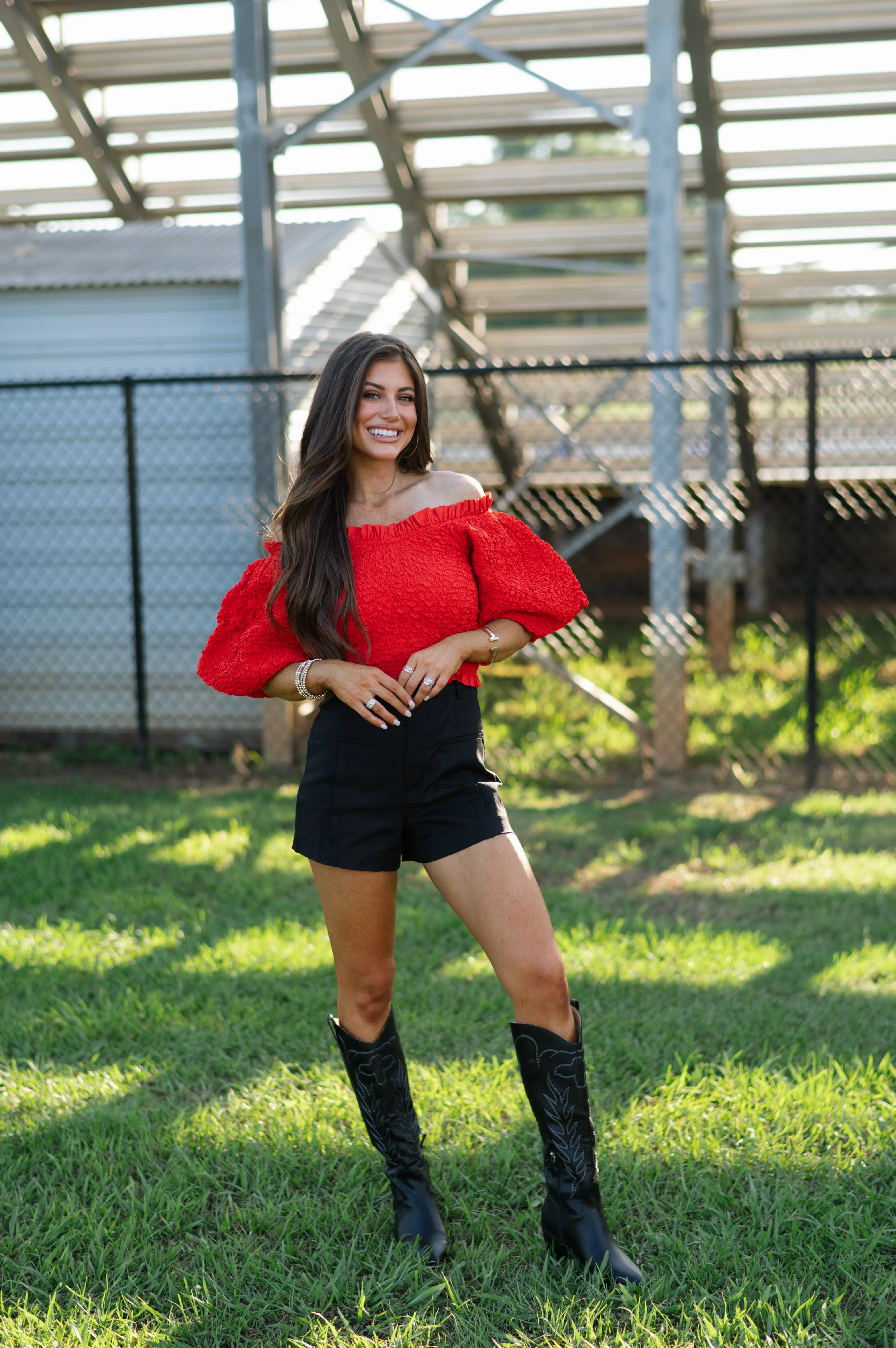 Emmy Puff Sleeve Top-Red