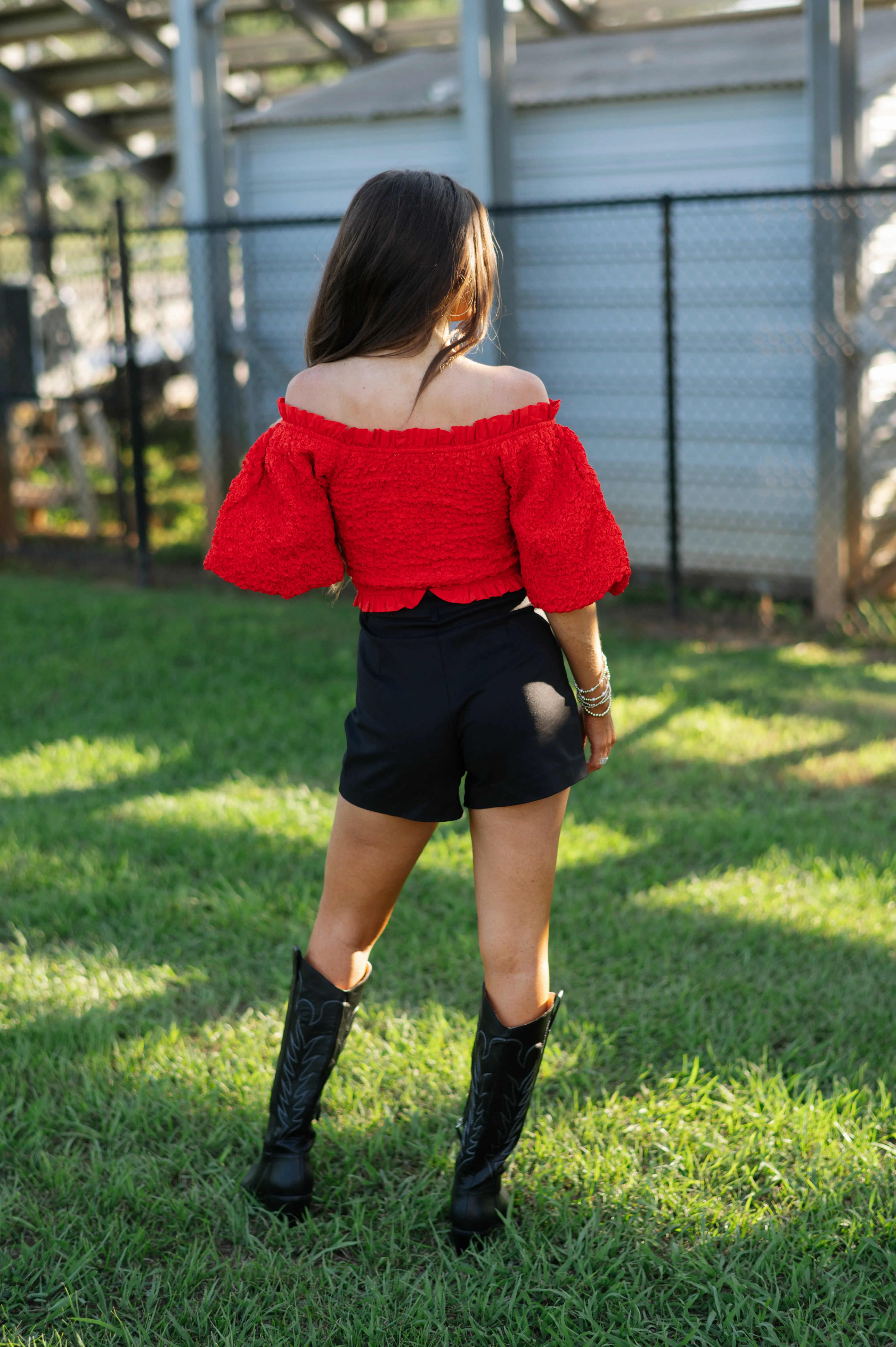 Emmy Puff Sleeve Top-Red