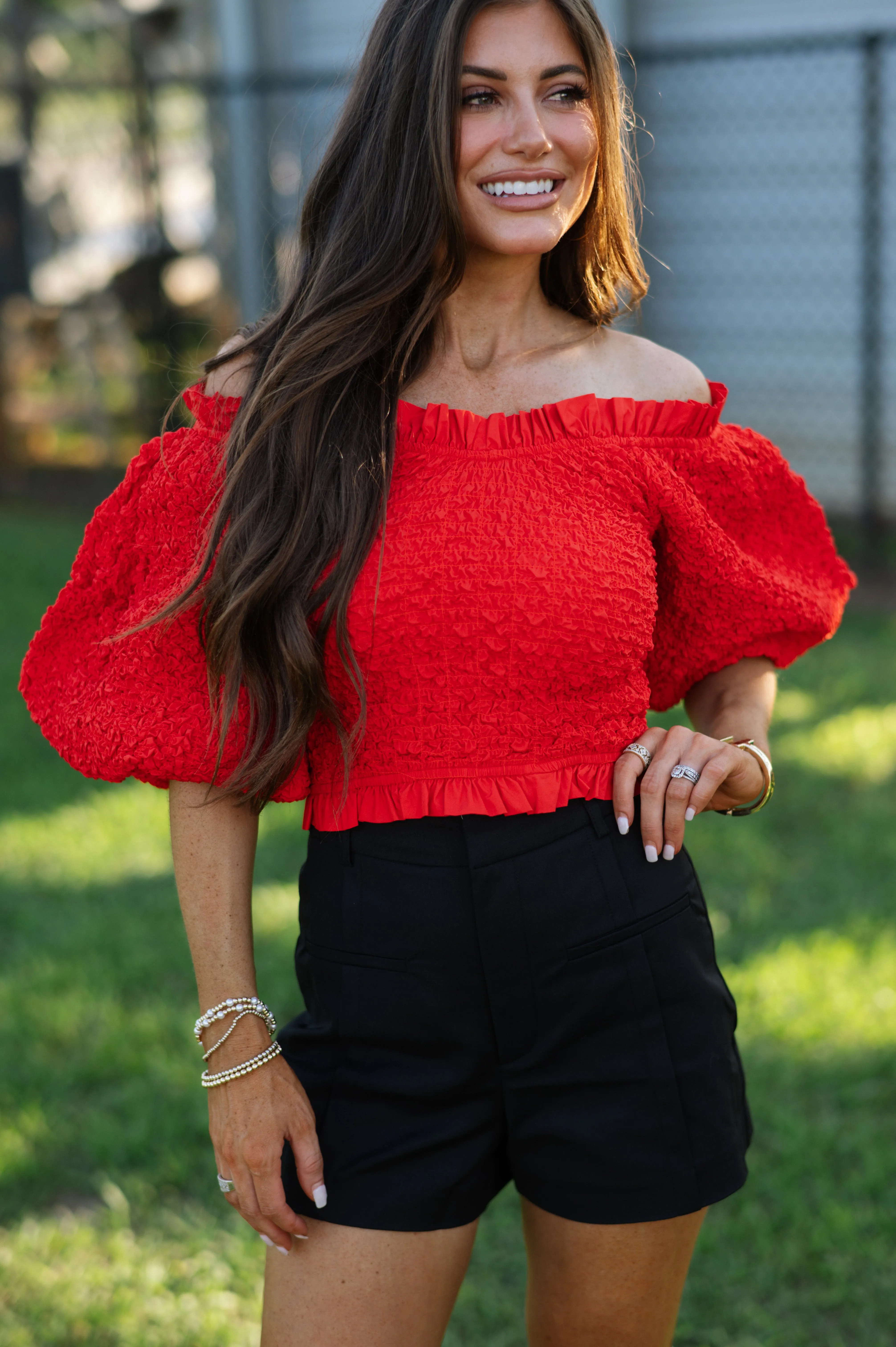 Emmy Puff Sleeve Top-Red