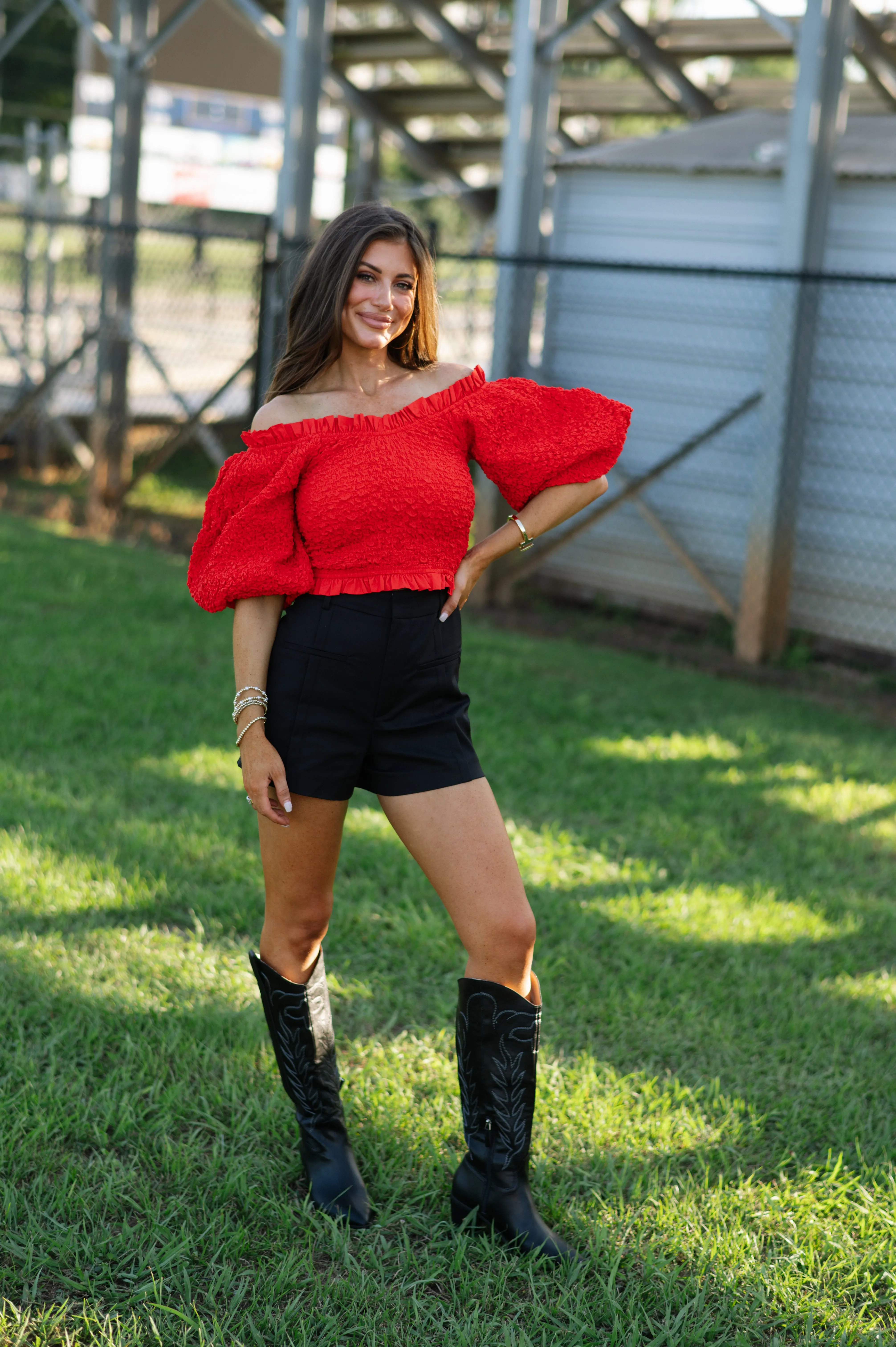 Emmy Puff Sleeve Top-Red