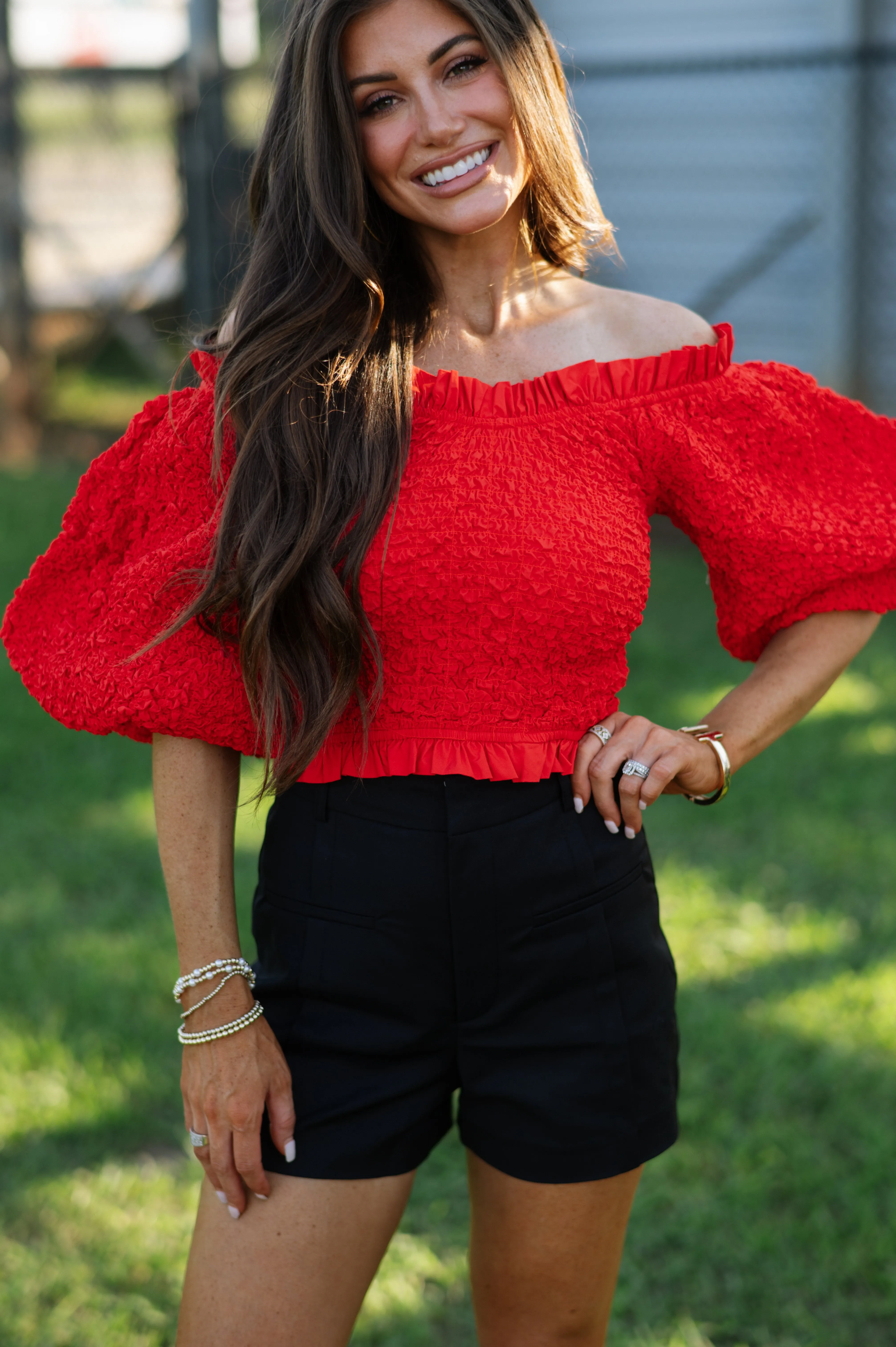 Emmy Puff Sleeve Top-Red