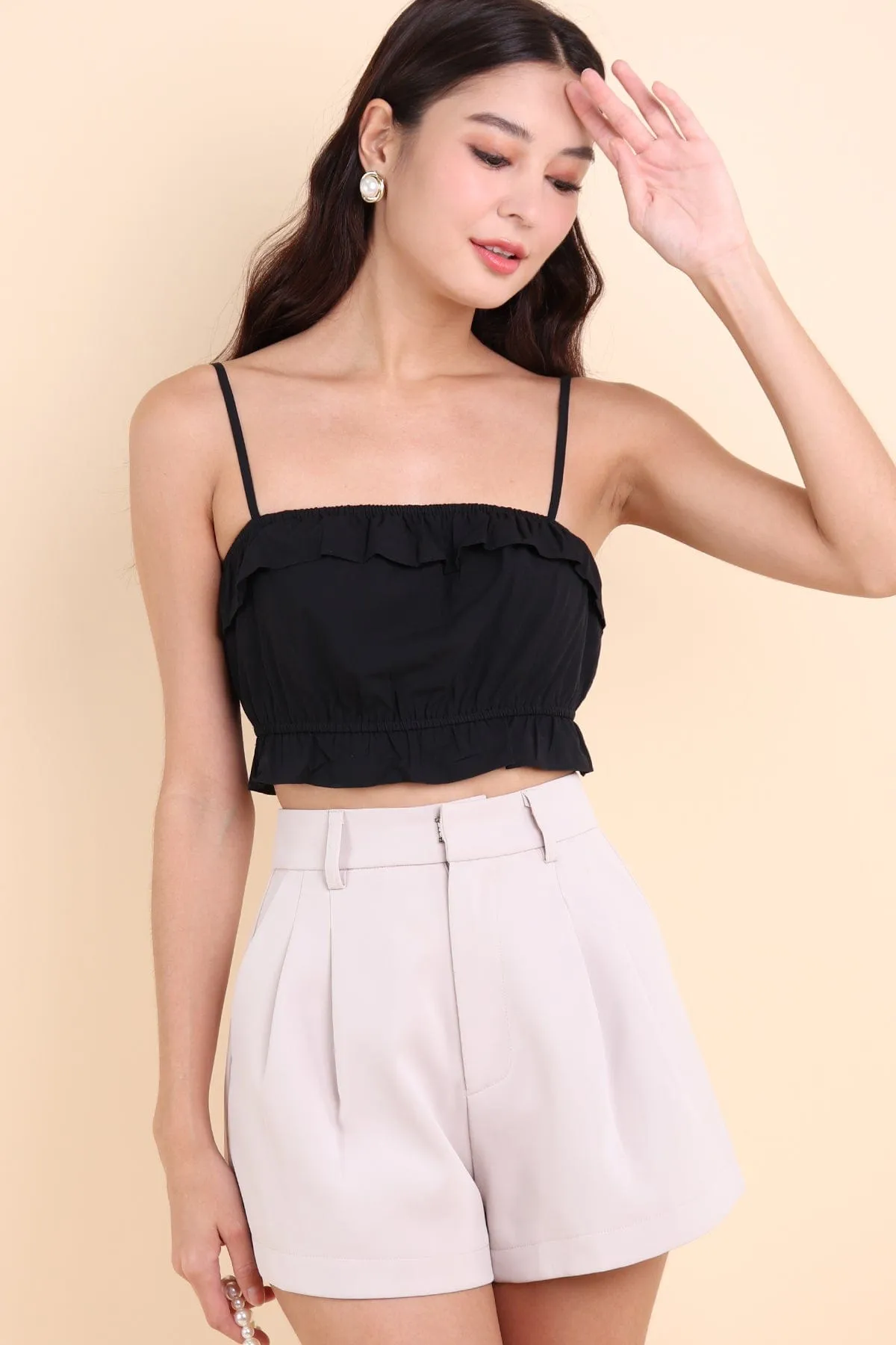 FALLON CROP SPAG TOP IN BLACK