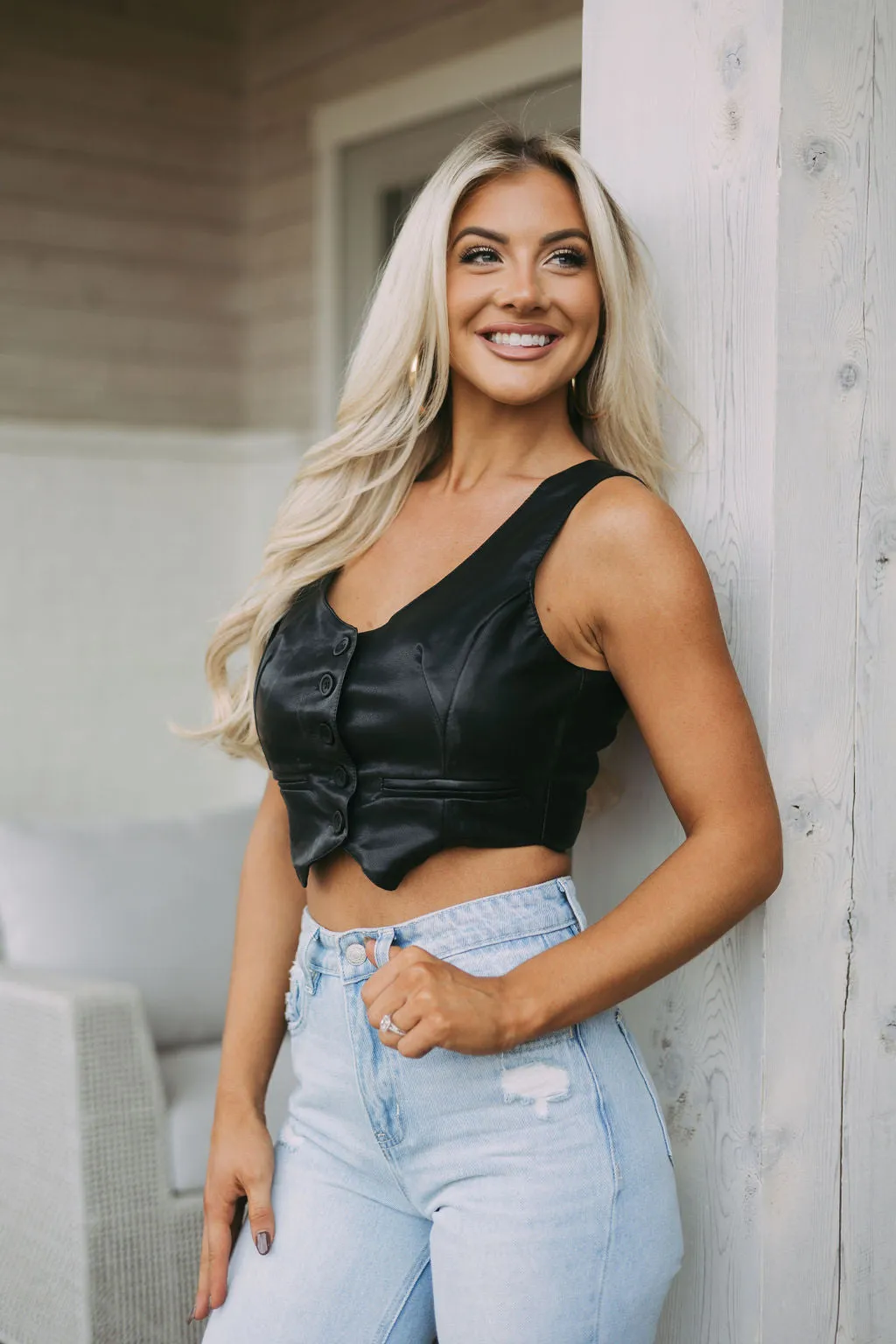 Faux Leather Cropped Vest