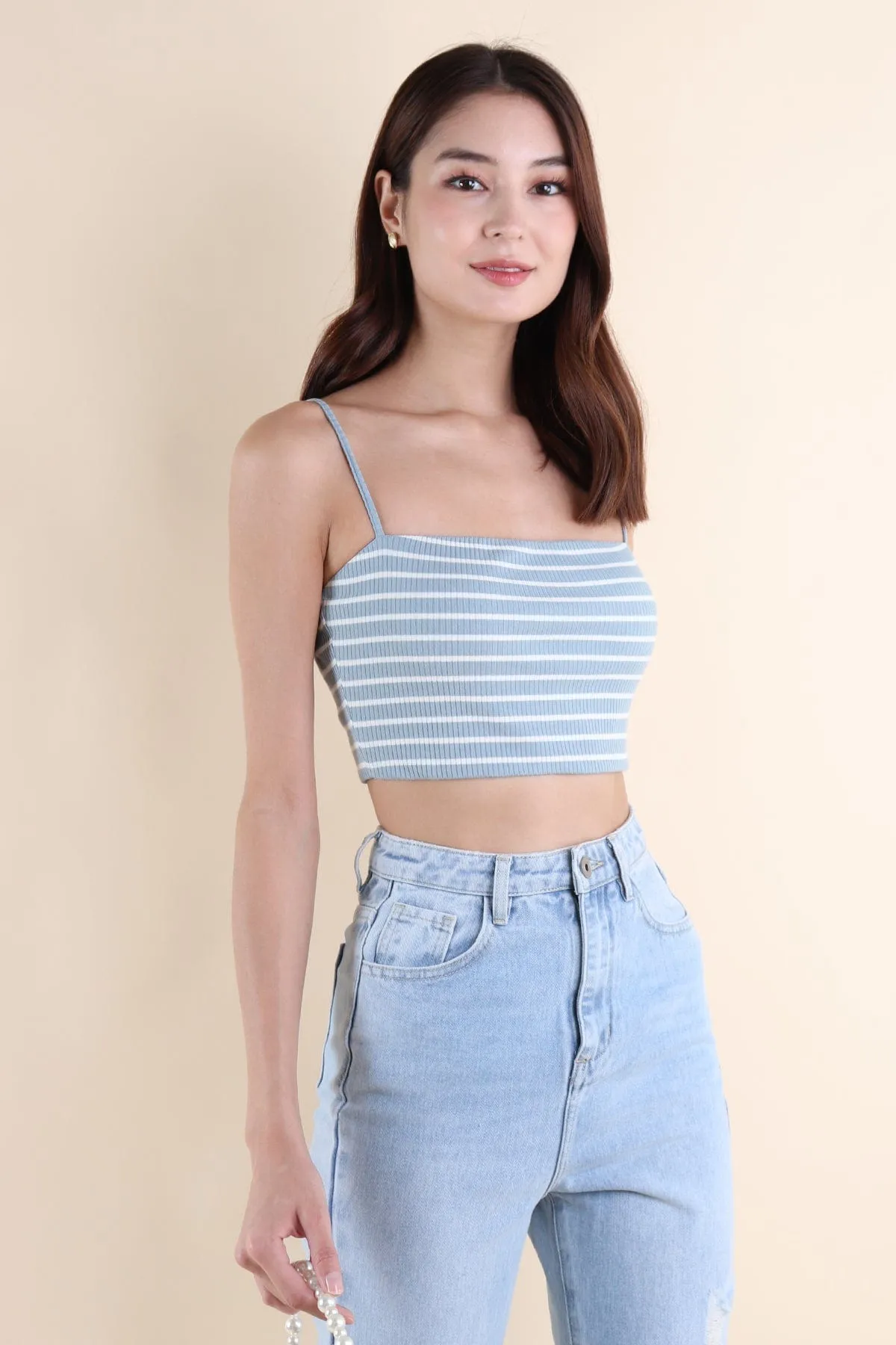 FELIZ STRIPES PADDED TOP IN BLUE