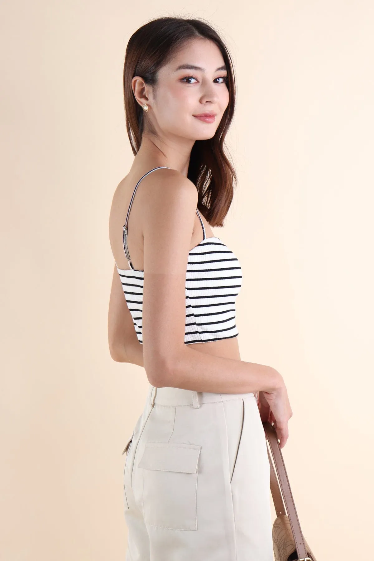 FELIZ STRIPES PADDED TOP IN WHITE