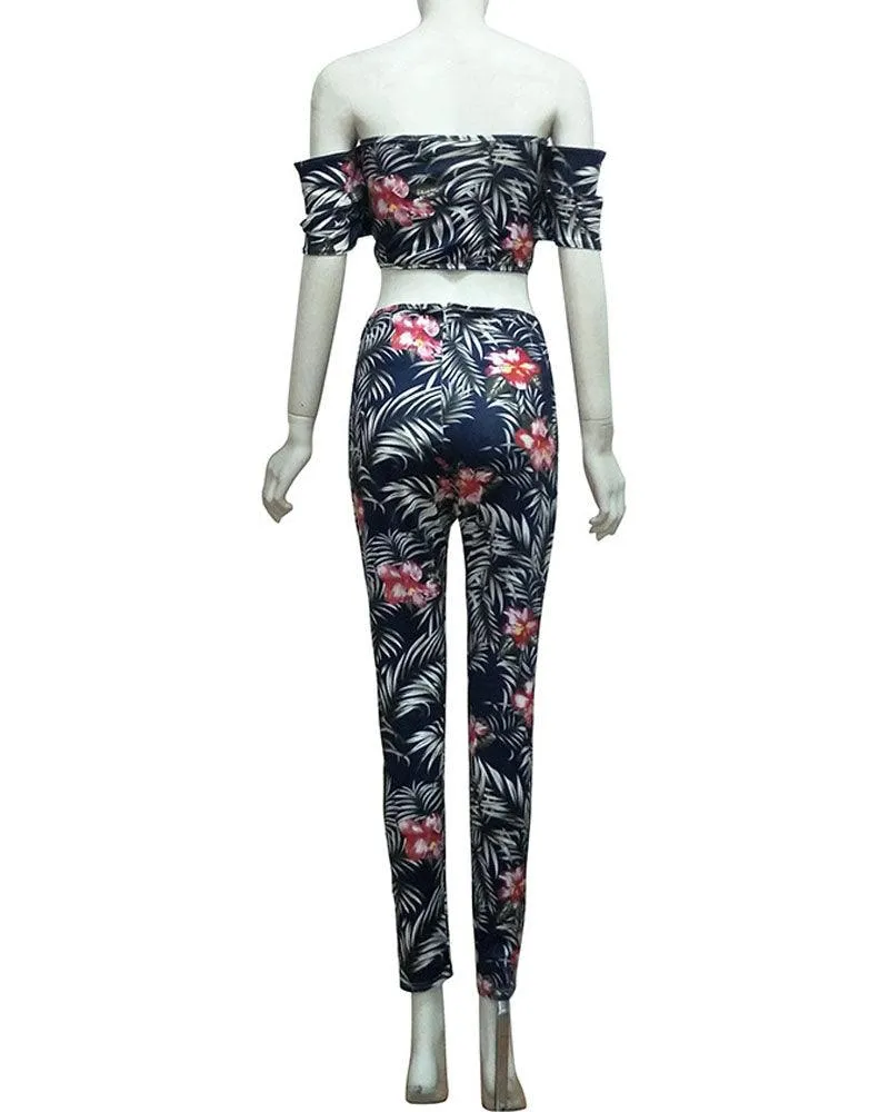 FITTED FLORAL STRAPLESS PANT SET