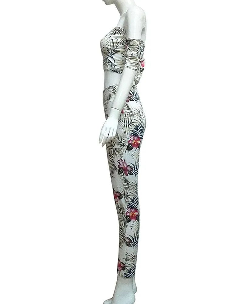 FITTED FLORAL STRAPLESS PANT SET