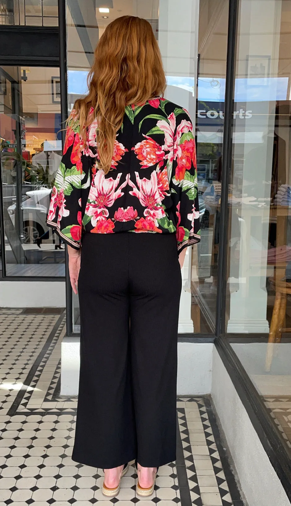 Floral Kimono Sleeve Cropped Top