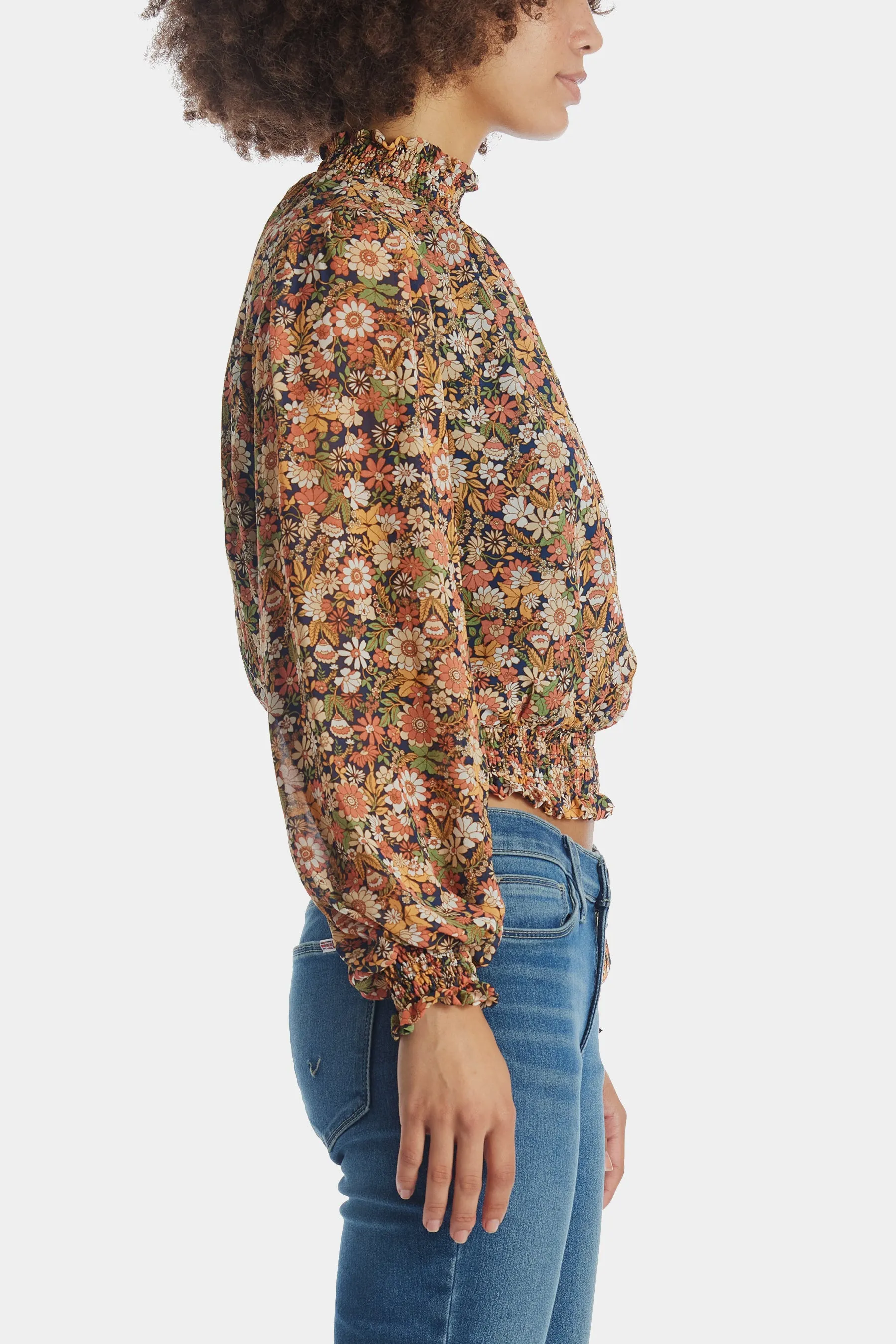 Flower Power Mock Neck Blouse