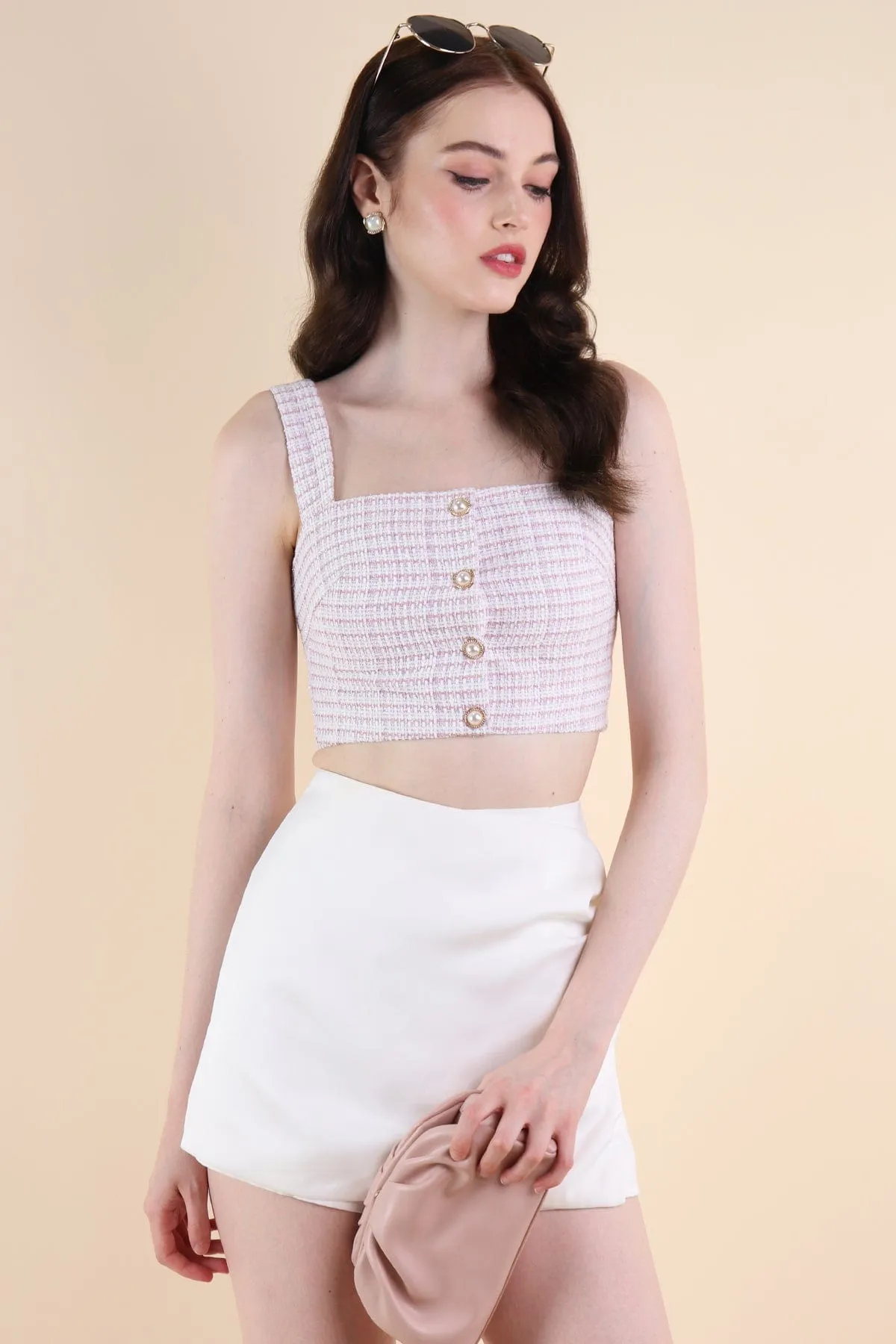 FRANCES TWEED TOP IN PINK