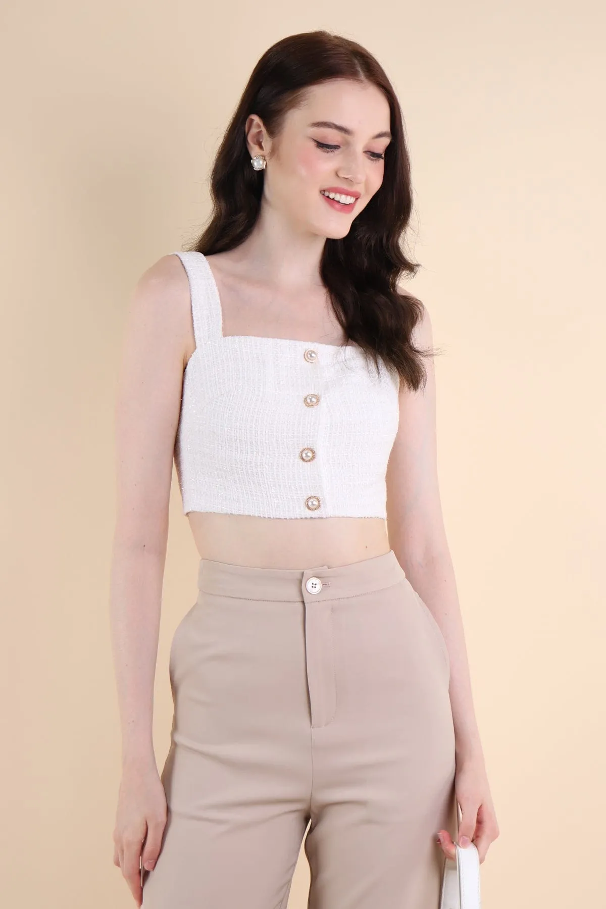 FRANCES TWEED TOP IN WHITE