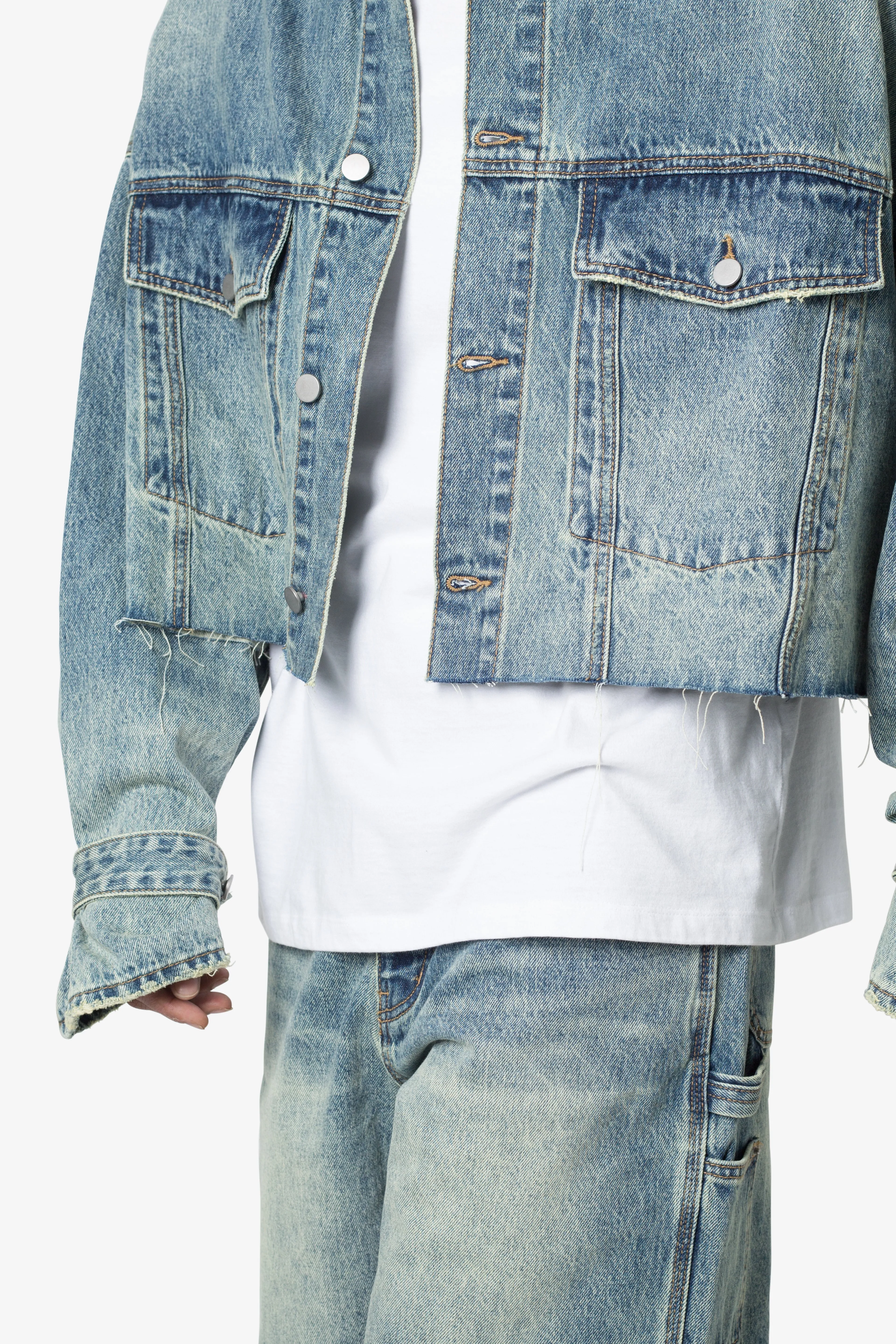 Frayed Denim Jacket - Blue