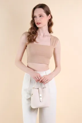 GABE RIBBED CROP TOP IN CAMEL TAUPE