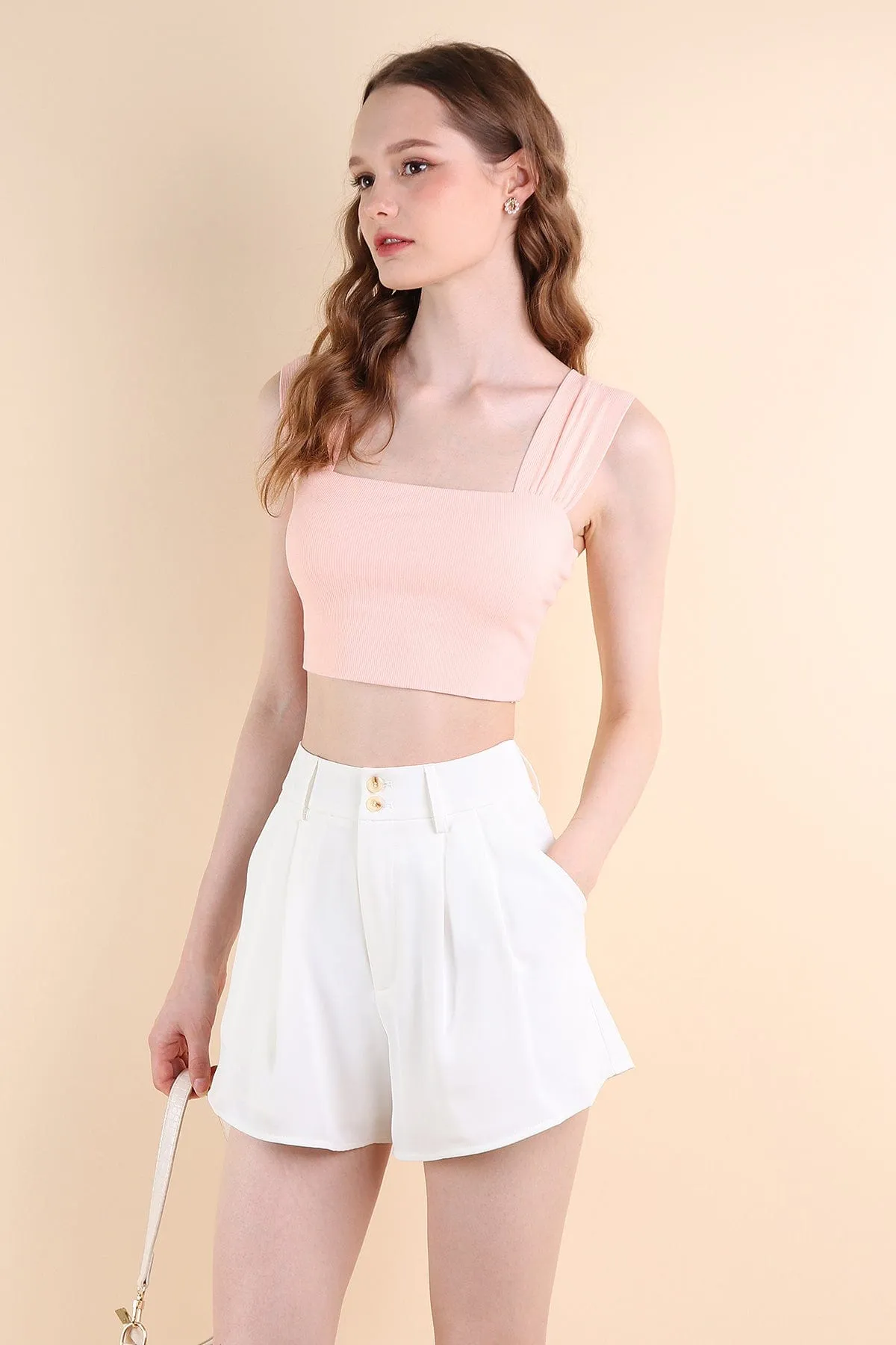 GABE RIBBED CROP TOP IN PINK