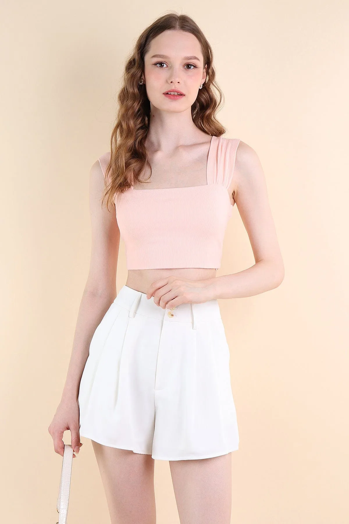 GABE RIBBED CROP TOP IN PINK