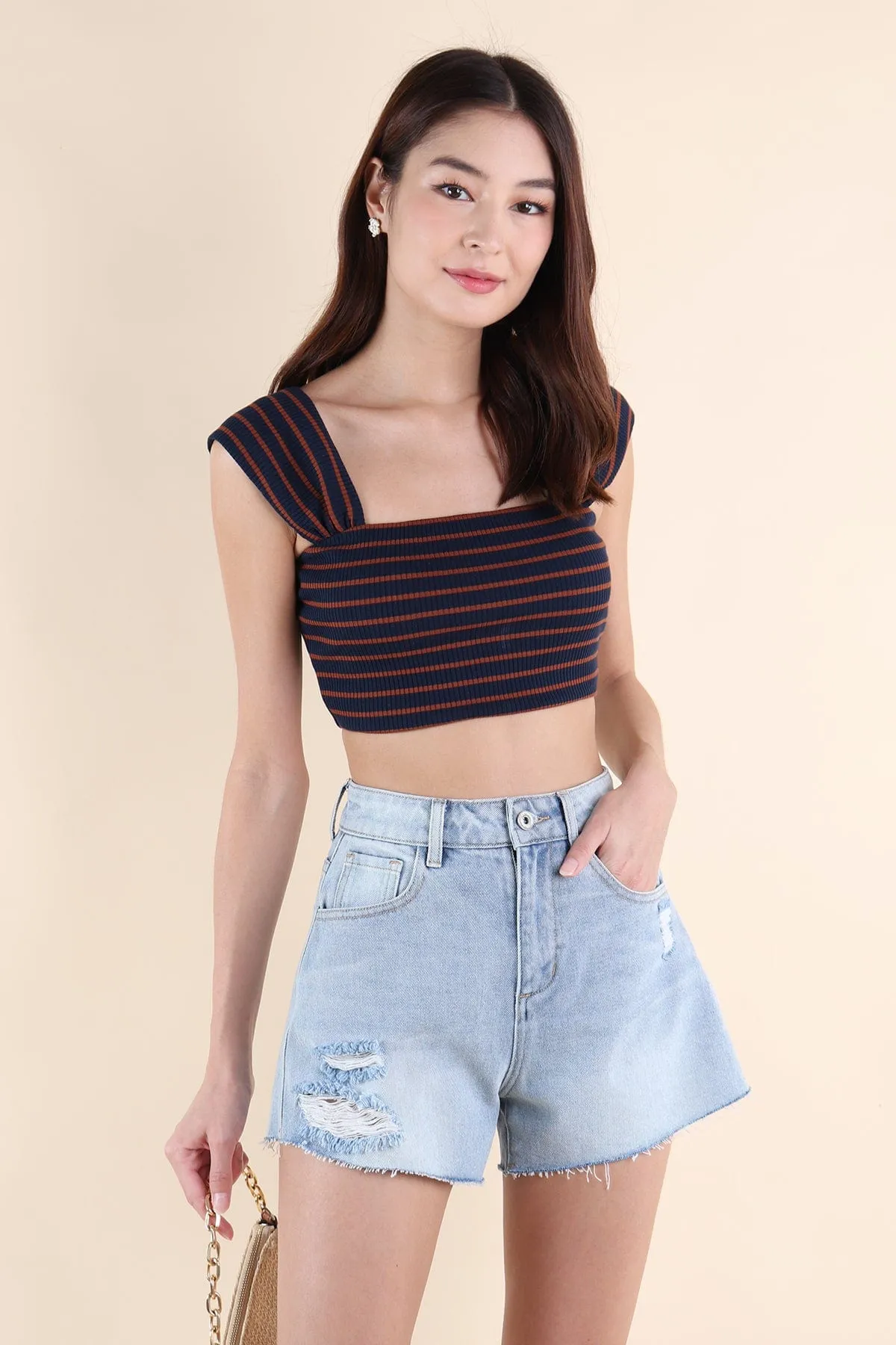 GABE STRIPES CROP TOP IN NAVY