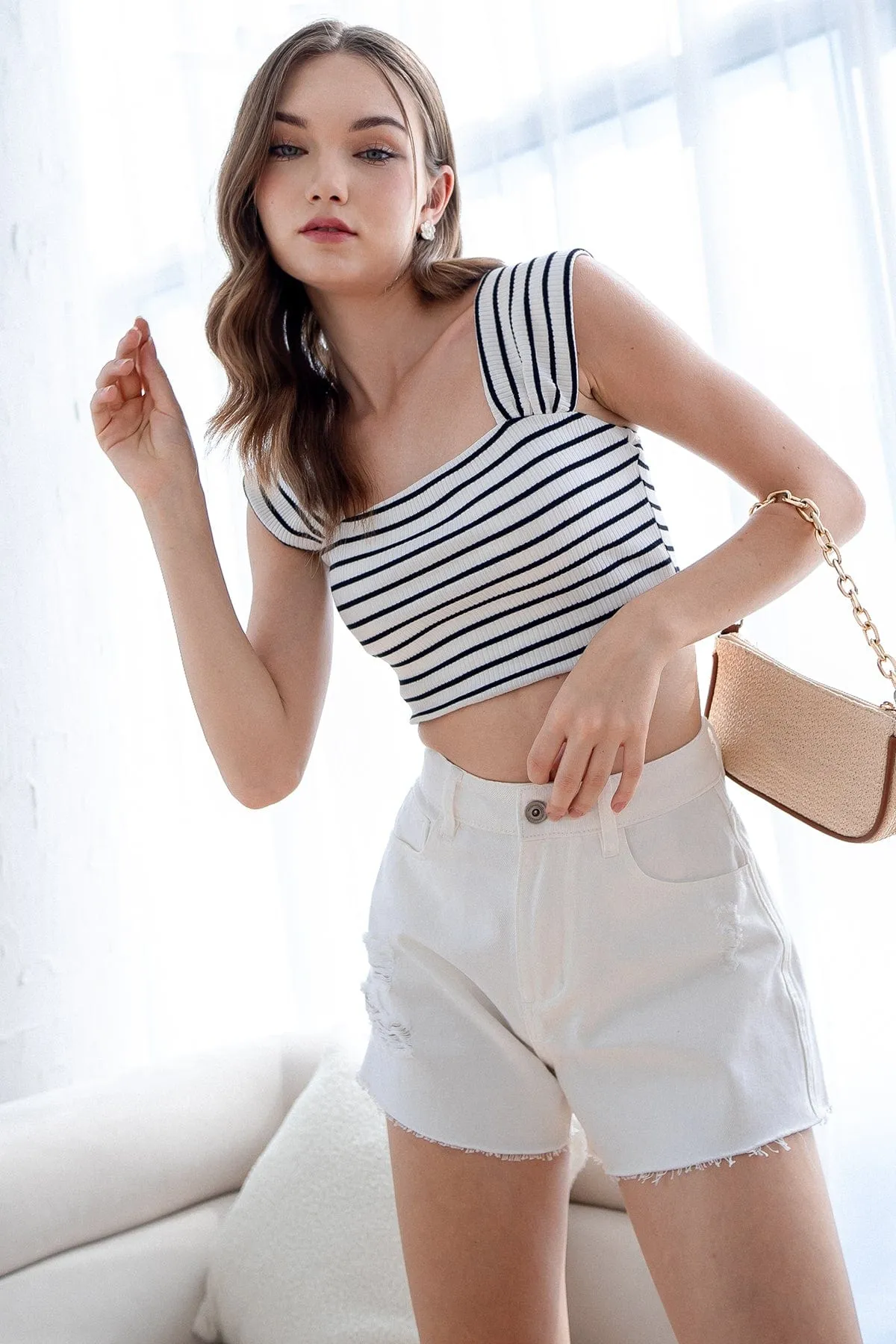 GABE STRIPES CROP TOP IN WHITE