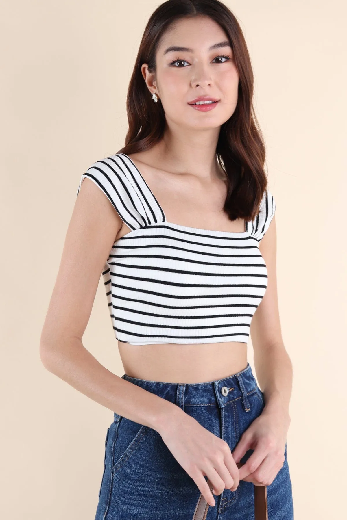 GABE STRIPES CROP TOP IN WHITE