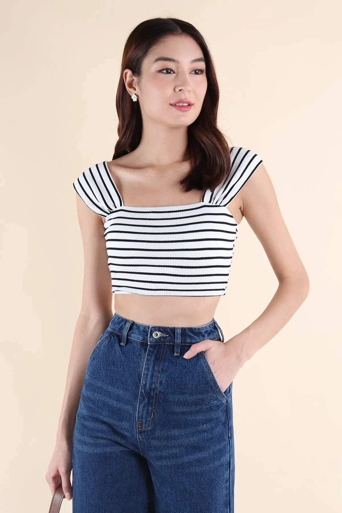 GABE STRIPES CROP TOP IN WHITE