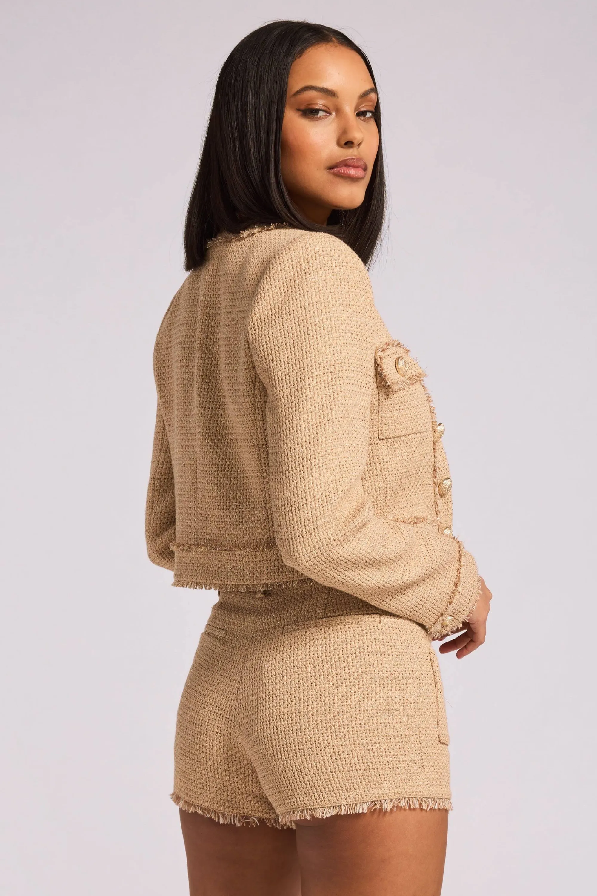 Stylish Taupe Generation Love Venus Tweed Blazer