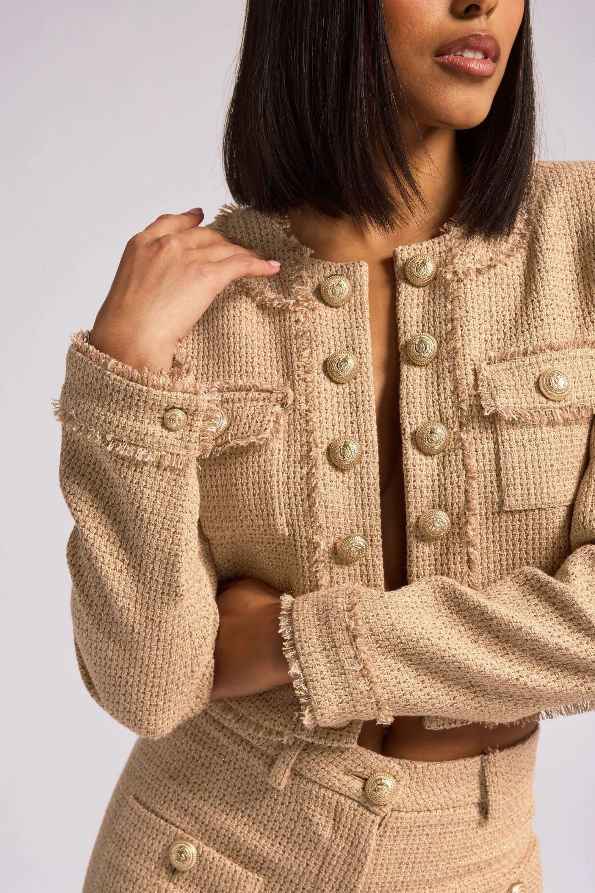 Stylish Taupe Generation Love Venus Tweed Blazer