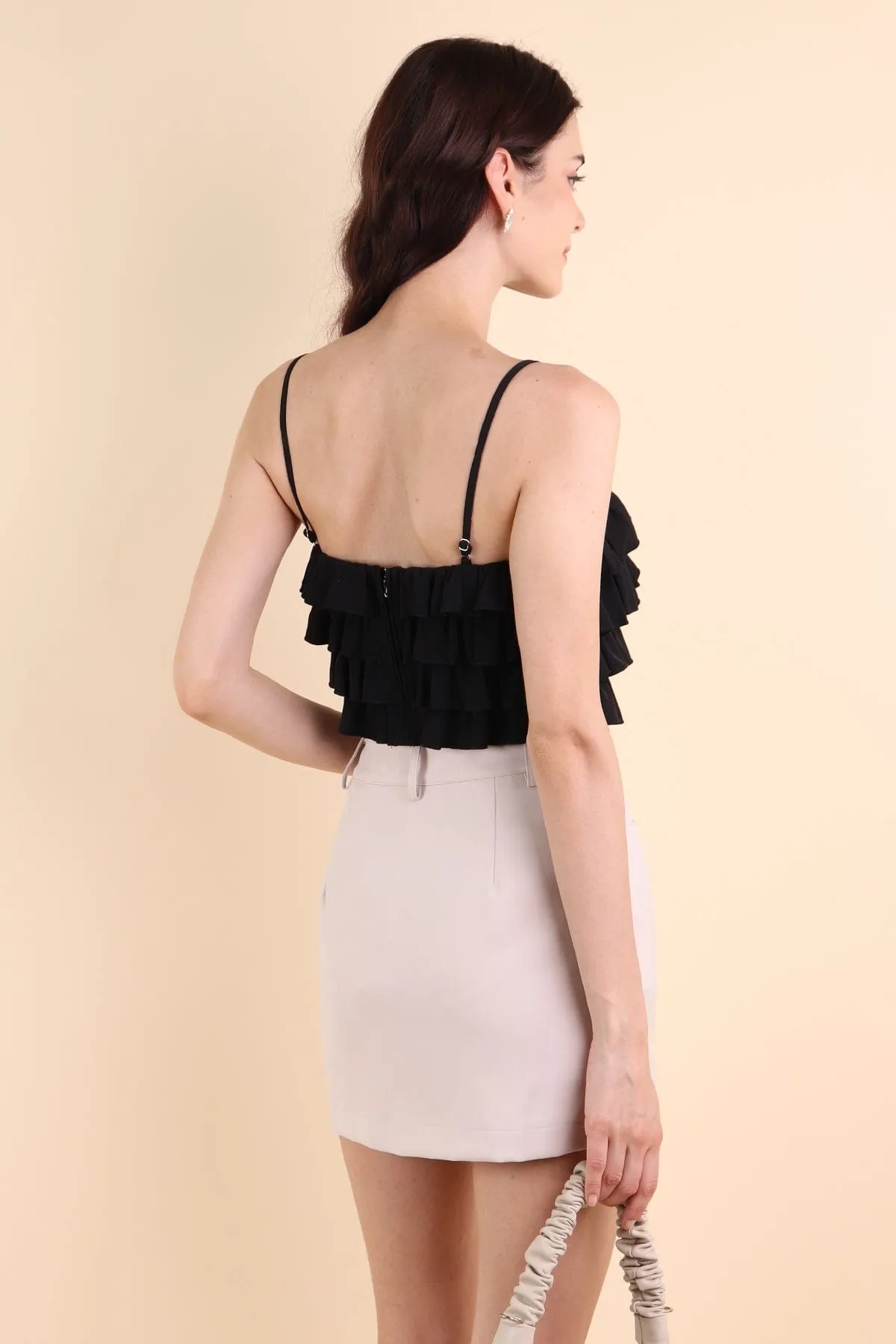 GEORGIA TIER RUFFLE TOP IN BLACK