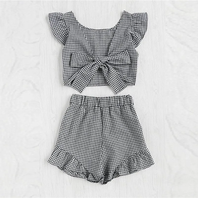 GINGHAM RUFFLED BOW SHORTS SET