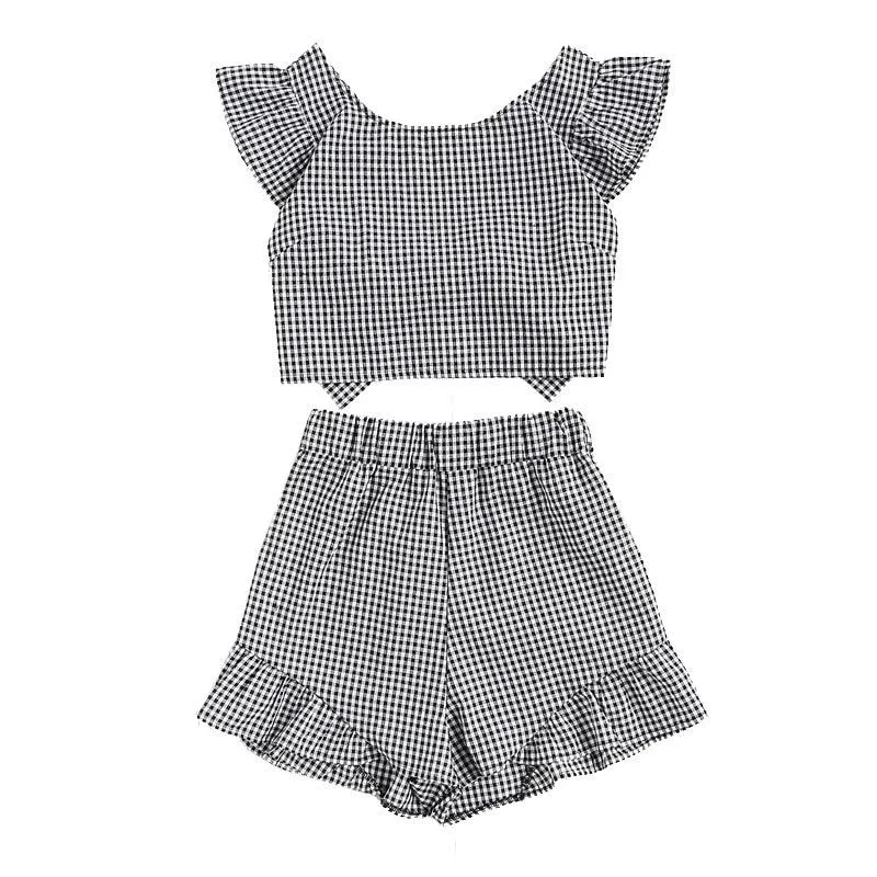 GINGHAM RUFFLED BOW SHORTS SET