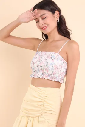 GIZELLE FLORAL SPAG TOP IN WHITE