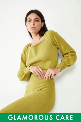 Glamorous Care Olive Cropped Long Sleeve Jumper